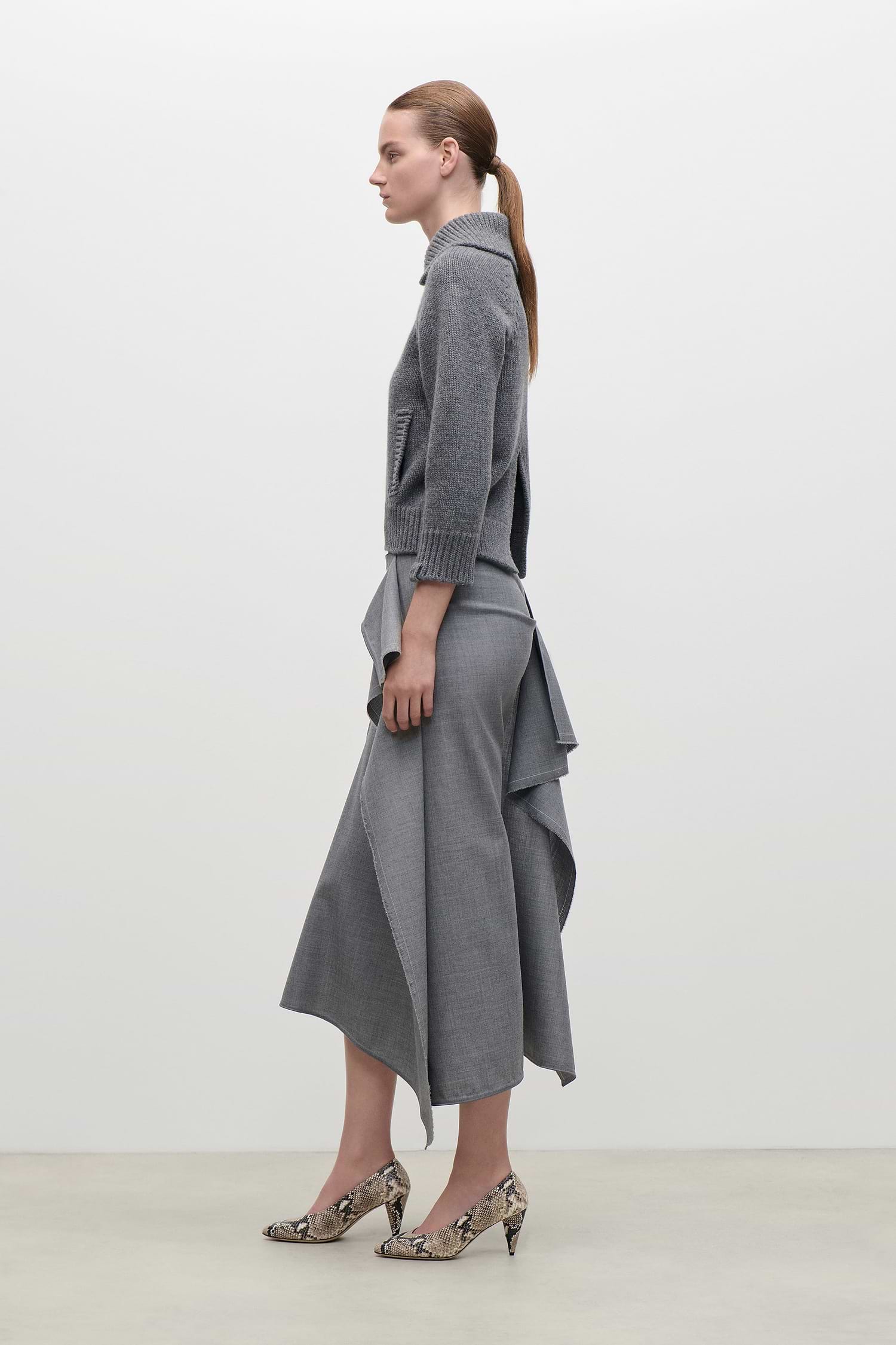 Asymmetric Collar Jumper In Dark Grey