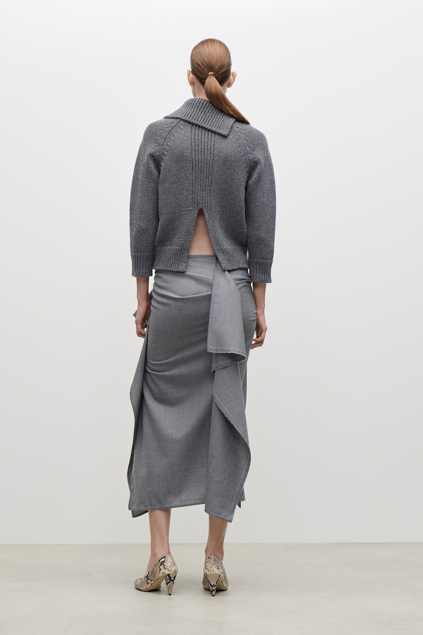 Asymmetric Collar Jumper In Dark Grey