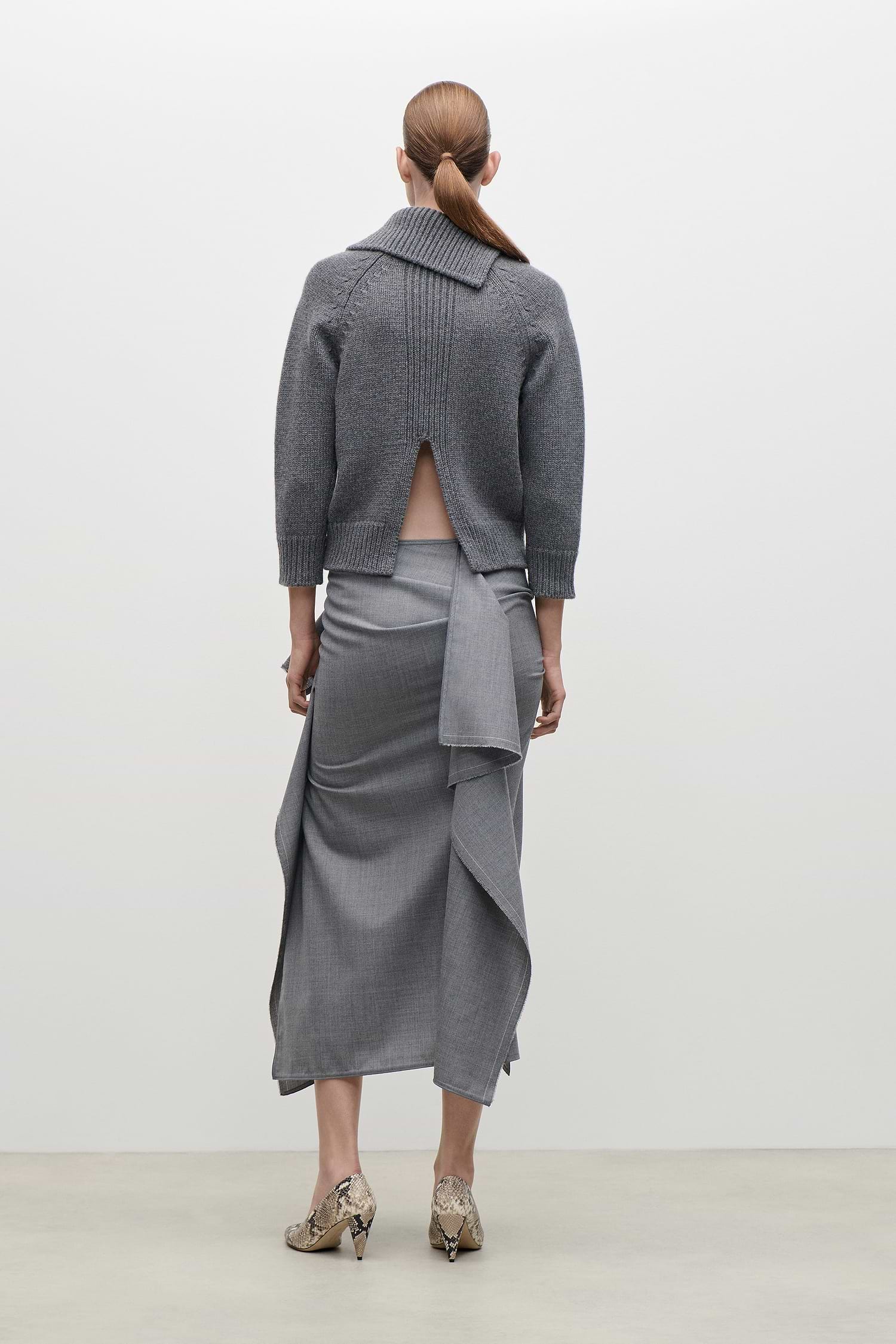Asymmetric Collar Jumper In Dark Grey