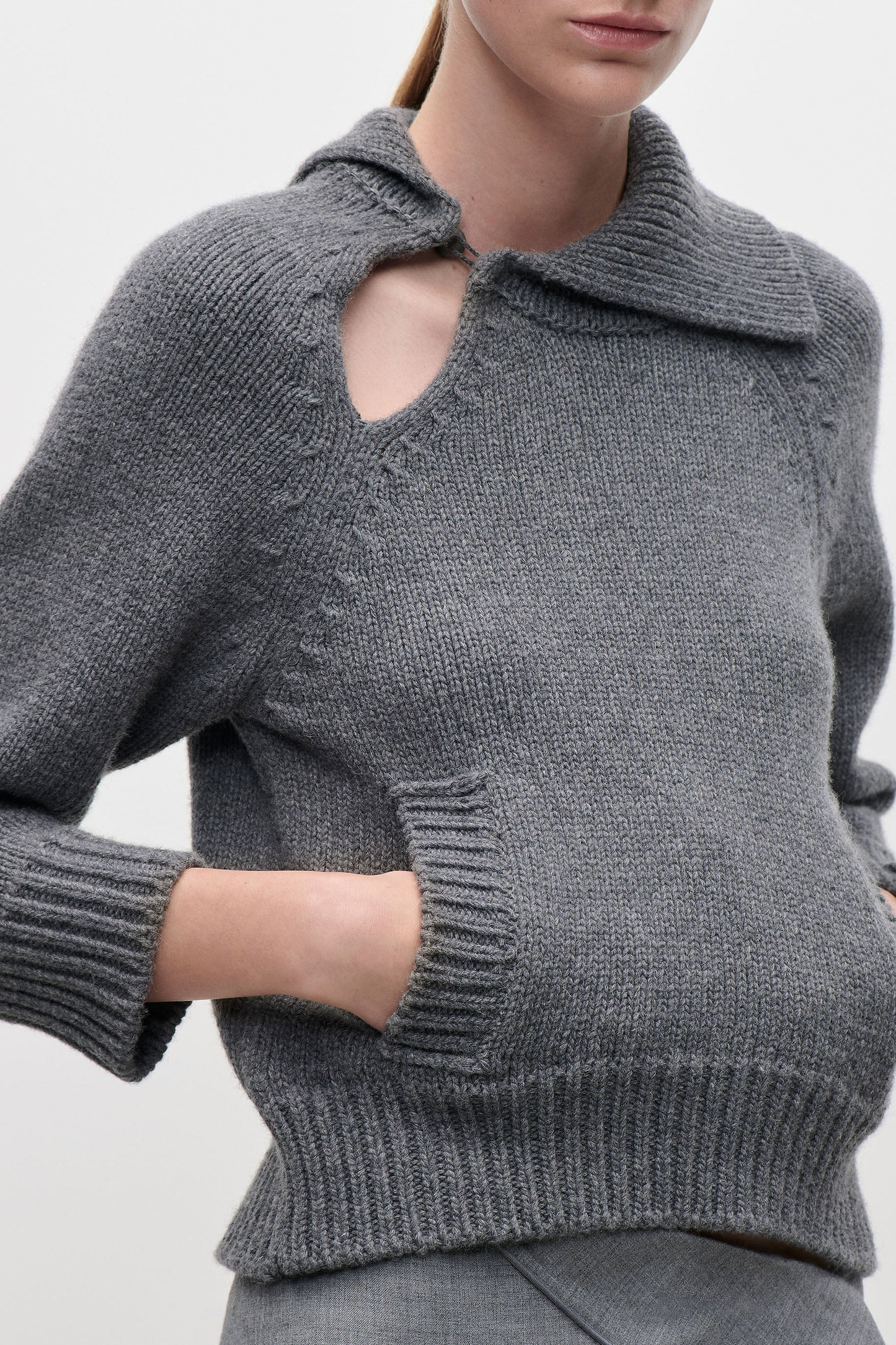 Asymmetric Collar Jumper In Dark Grey