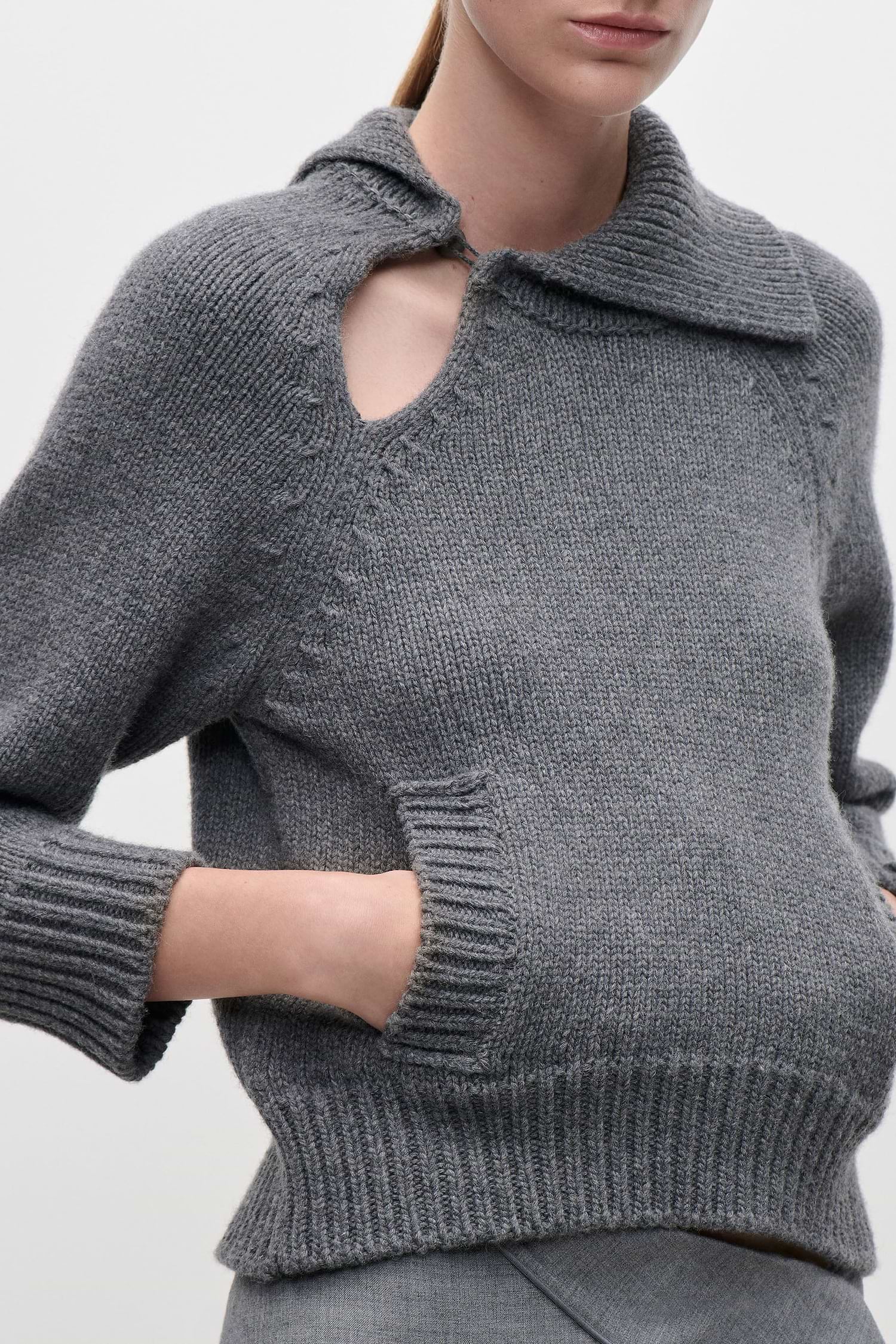 Asymmetric Collar Jumper In Dark Grey