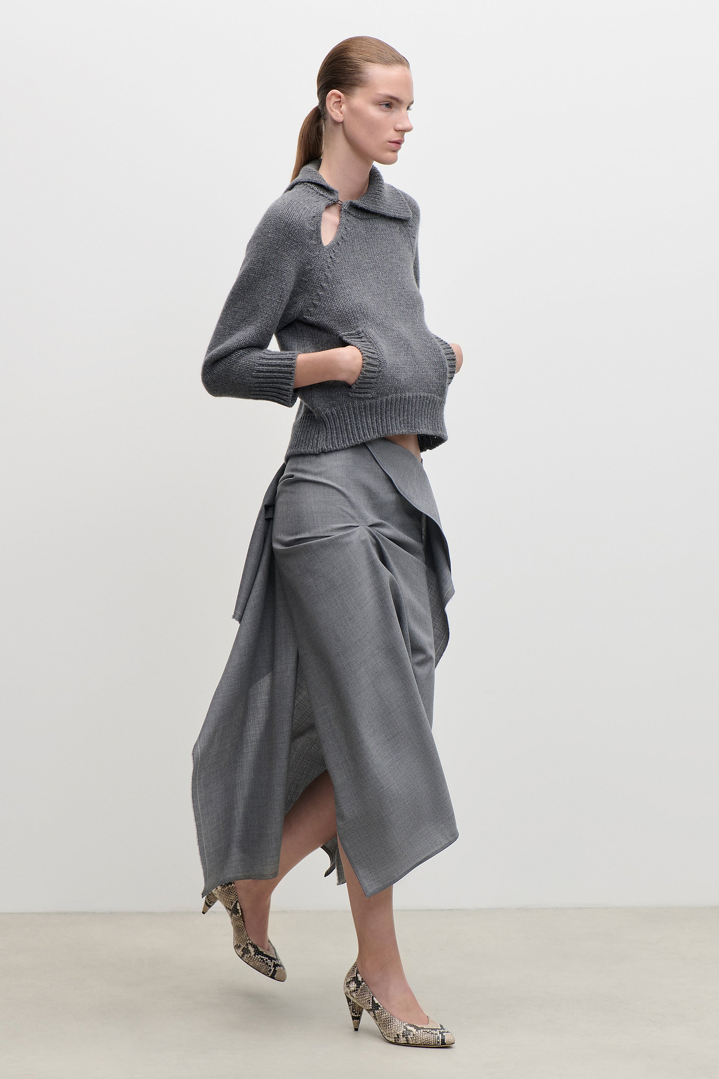 Asymmetric Collar Jumper In Dark Grey