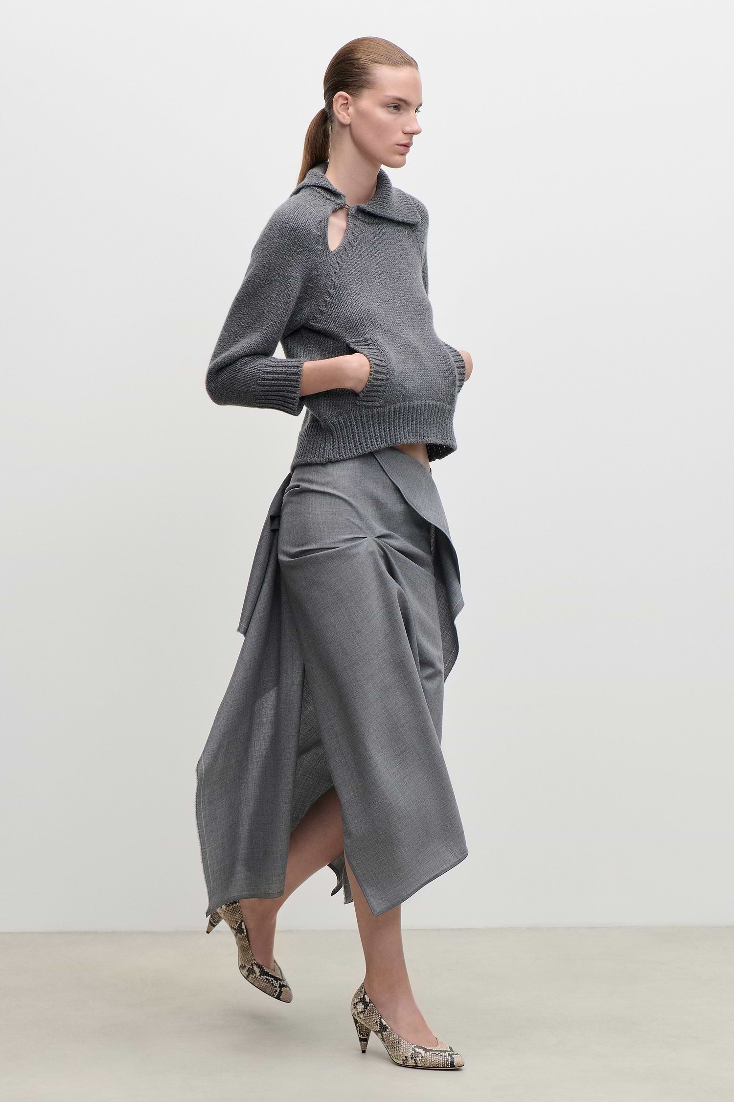 Asymmetric Collar Jumper In Dark Grey