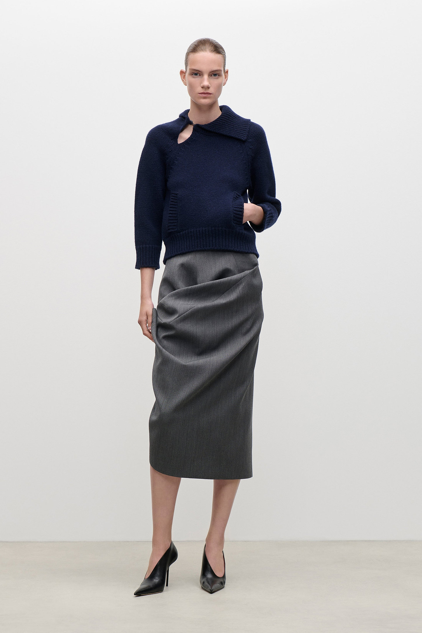 Asymmetric Skirt In Dark Grey Melange