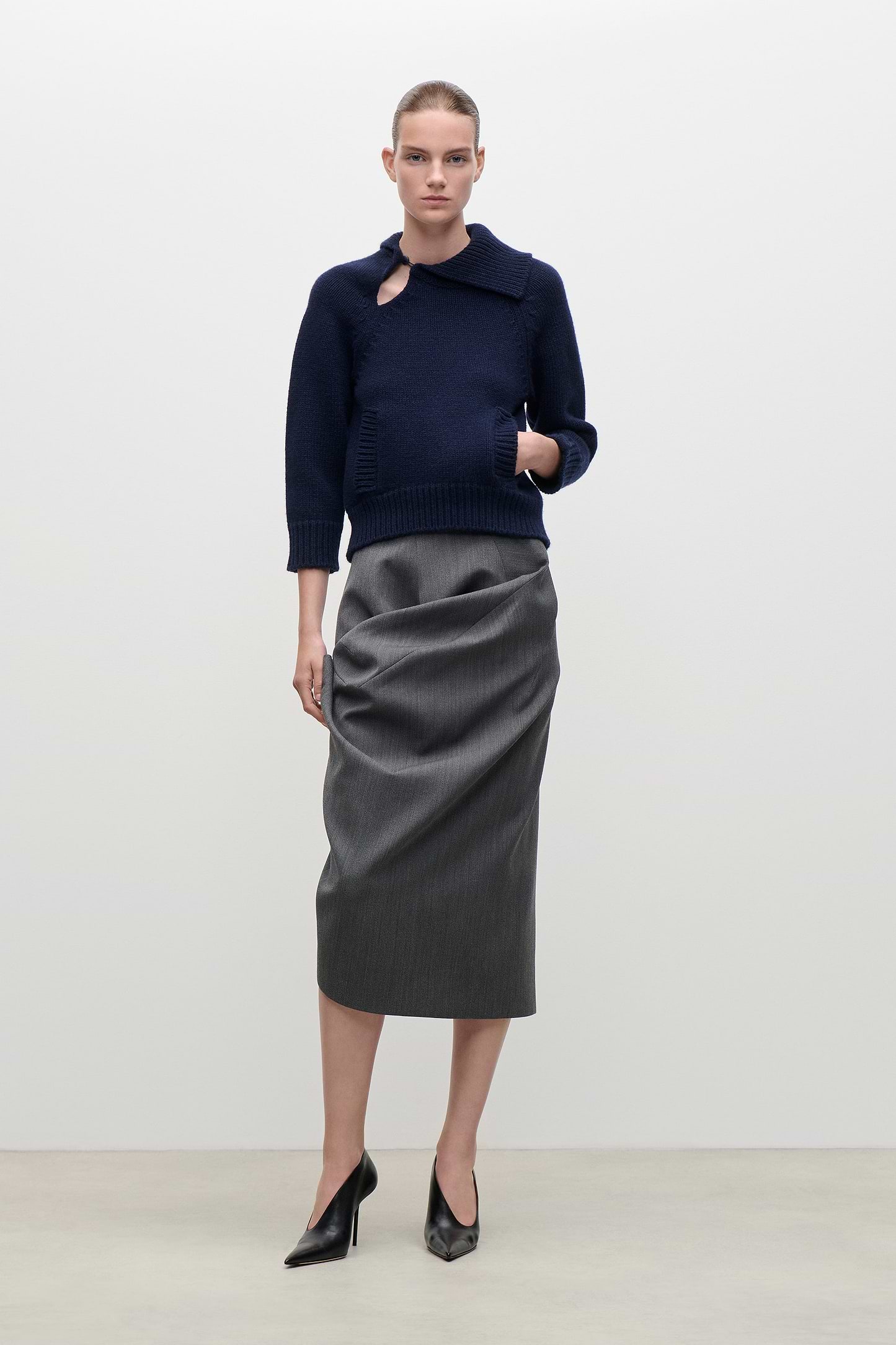 Asymmetric Skirt In Dark Grey Melange