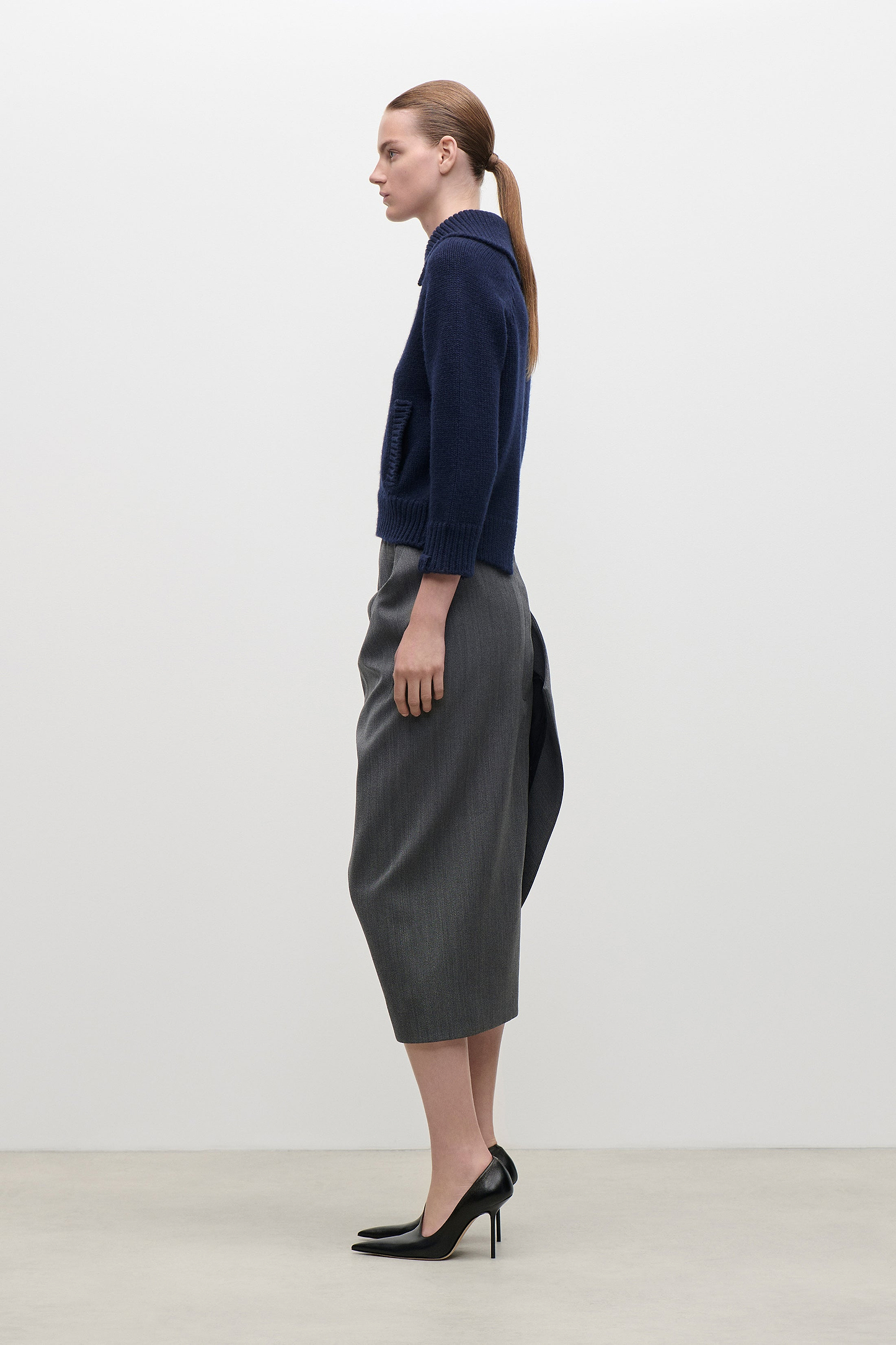 Asymmetric Skirt In Dark Grey Melange