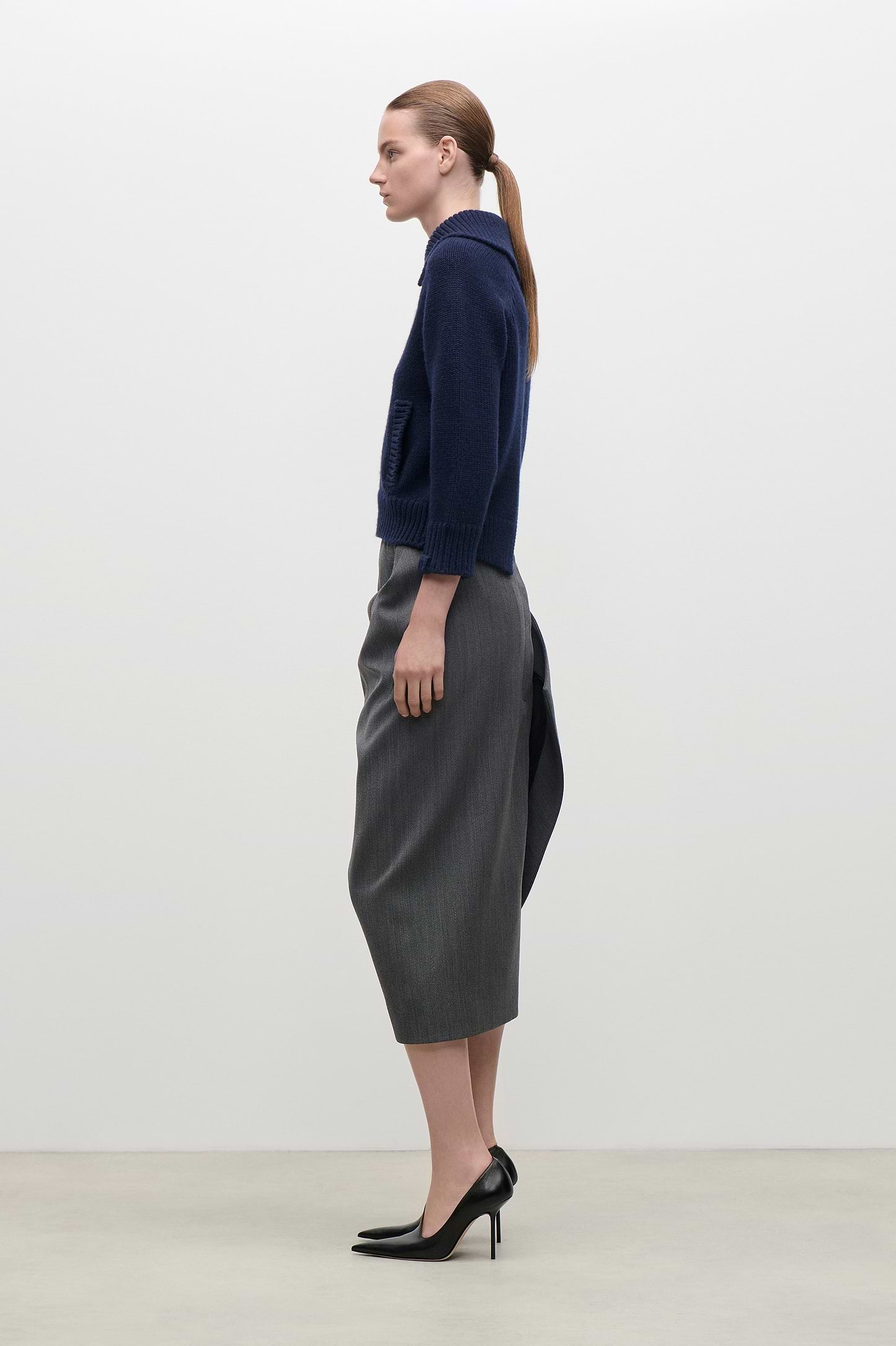 Asymmetric Skirt In Dark Grey Melange