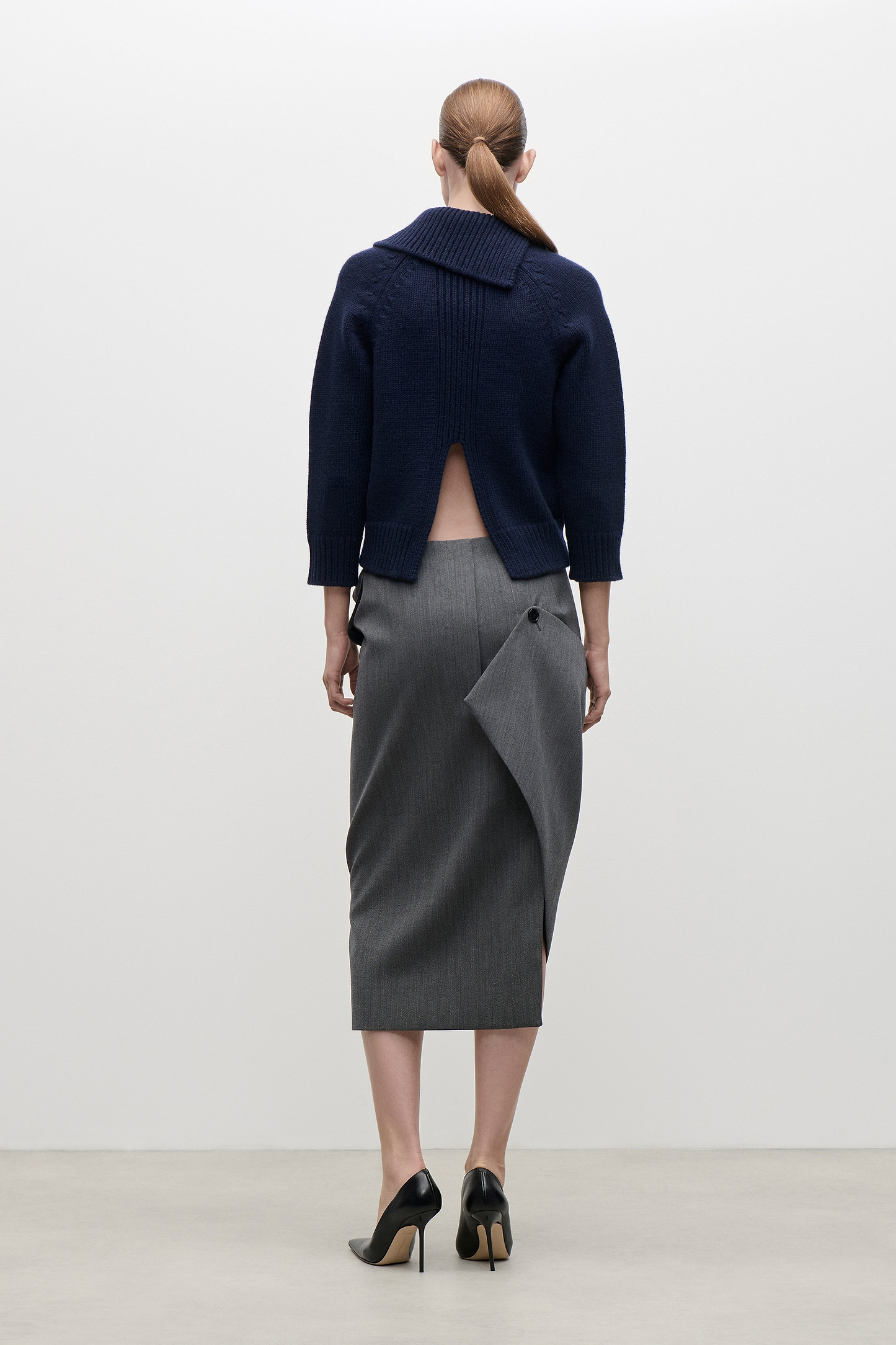 Asymmetric Skirt In Dark Grey Melange