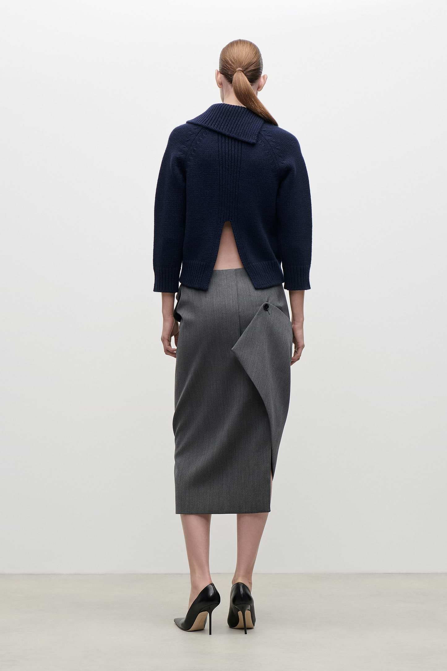 Asymmetric Skirt In Dark Grey Melange