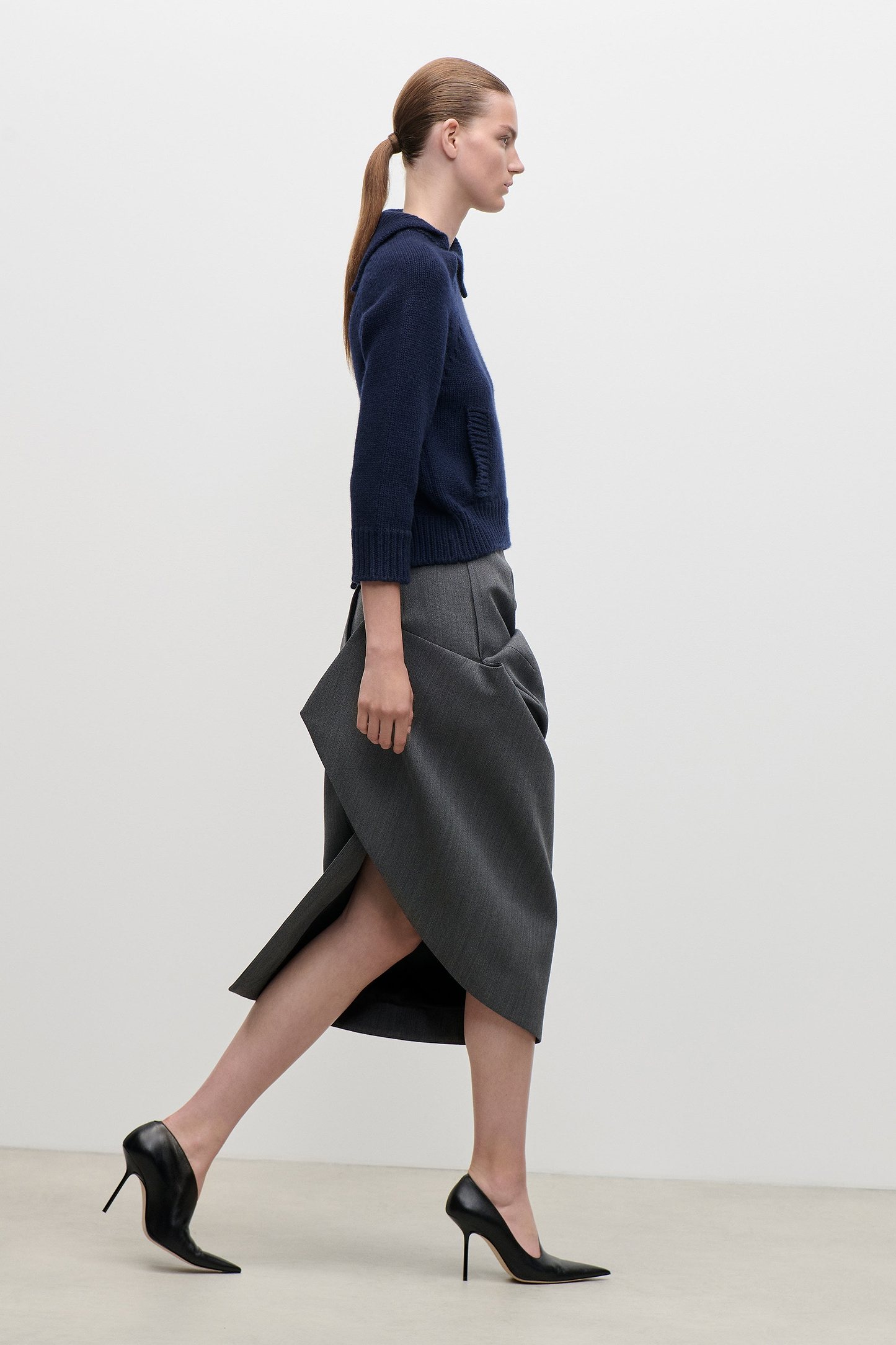 Asymmetric Skirt In Dark Grey Melange