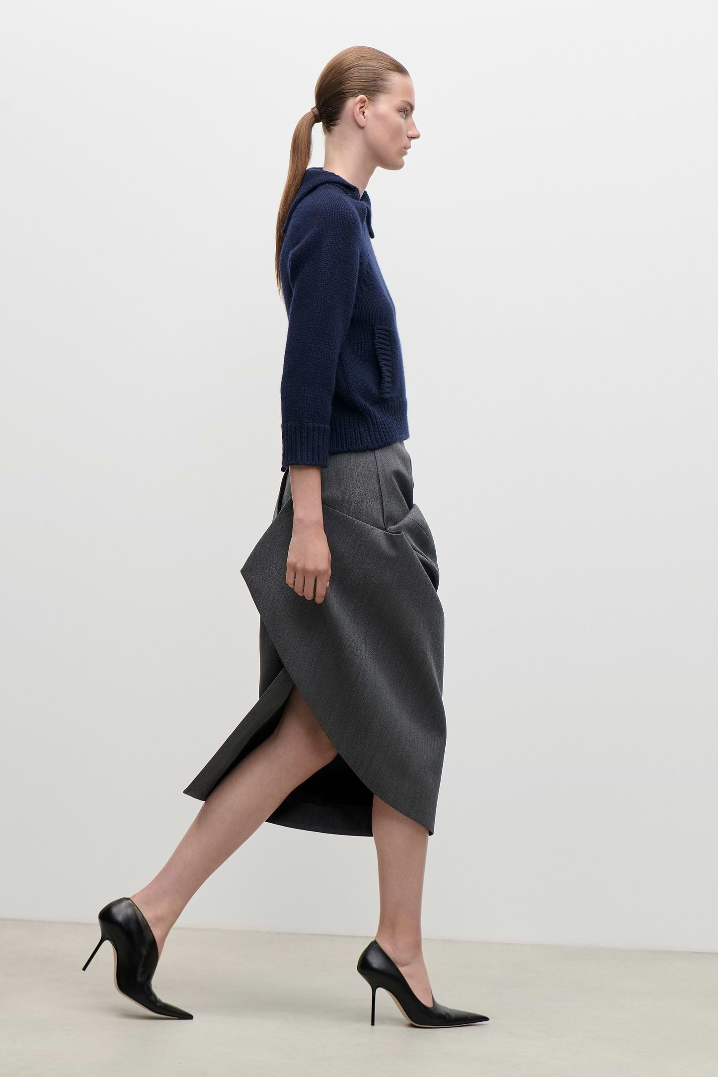 Asymmetric Skirt In Dark Grey Melange