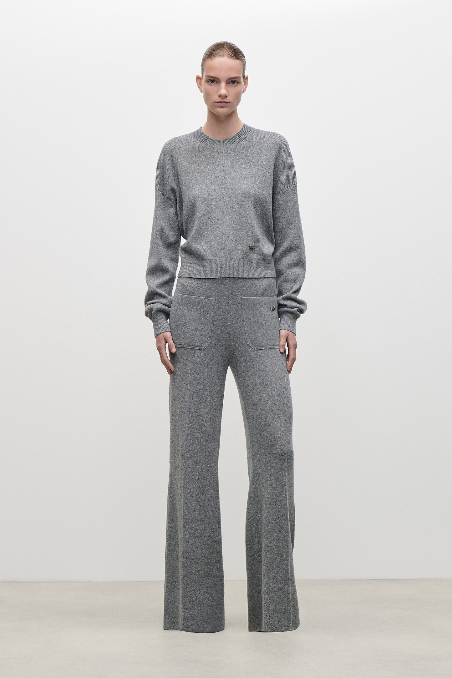 Alina Knitted Trouser In Mid Grey