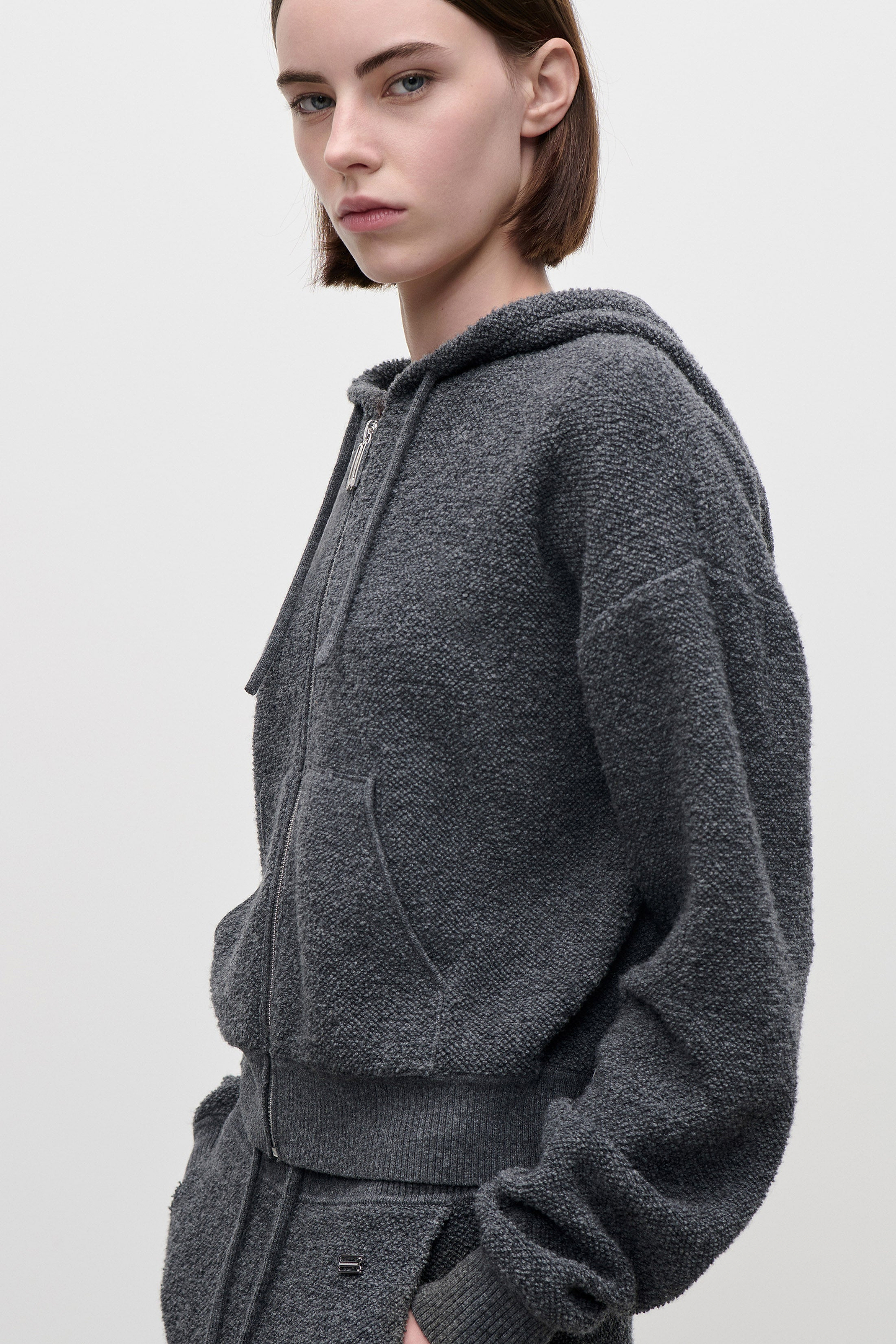 Isla Zipped Hoodie In Dark Grey