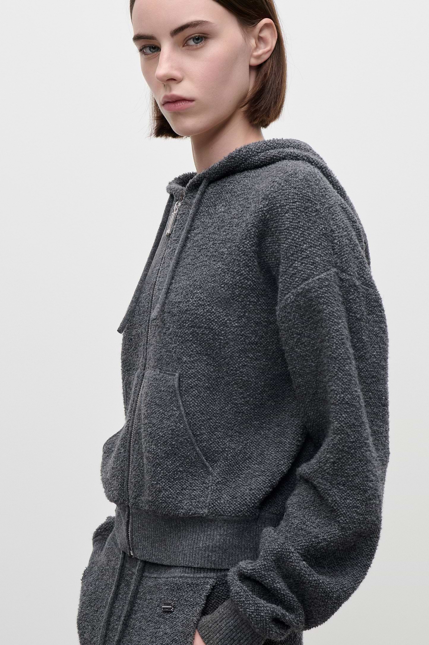 Isla Zipped Hoodie In Dark Grey