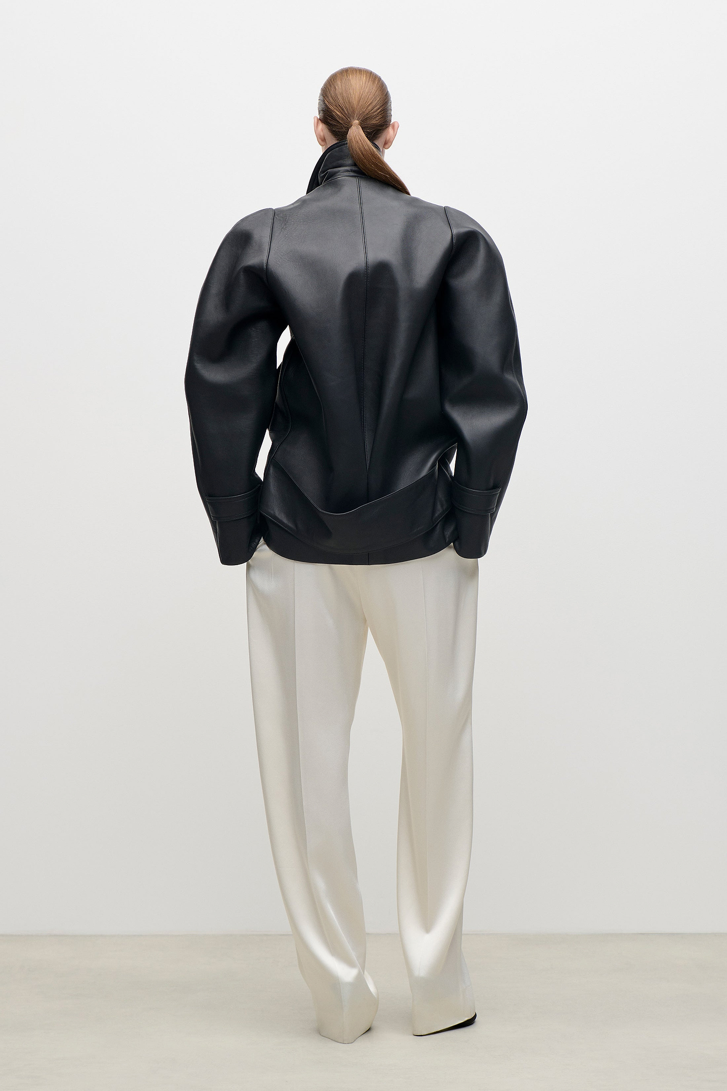Leather Pea Coat In Black