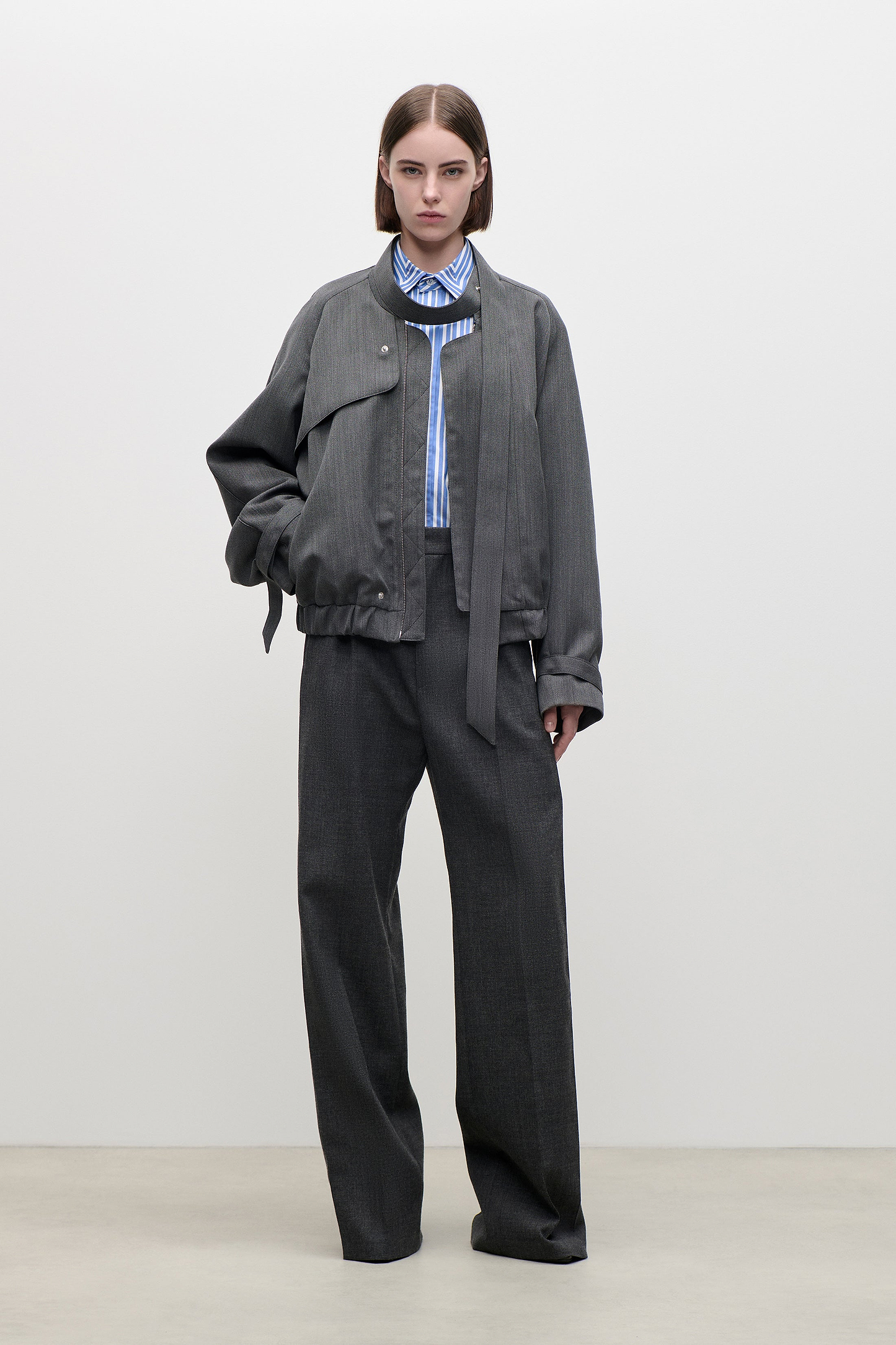 Scarf Bomber Jacket In Dark Grey