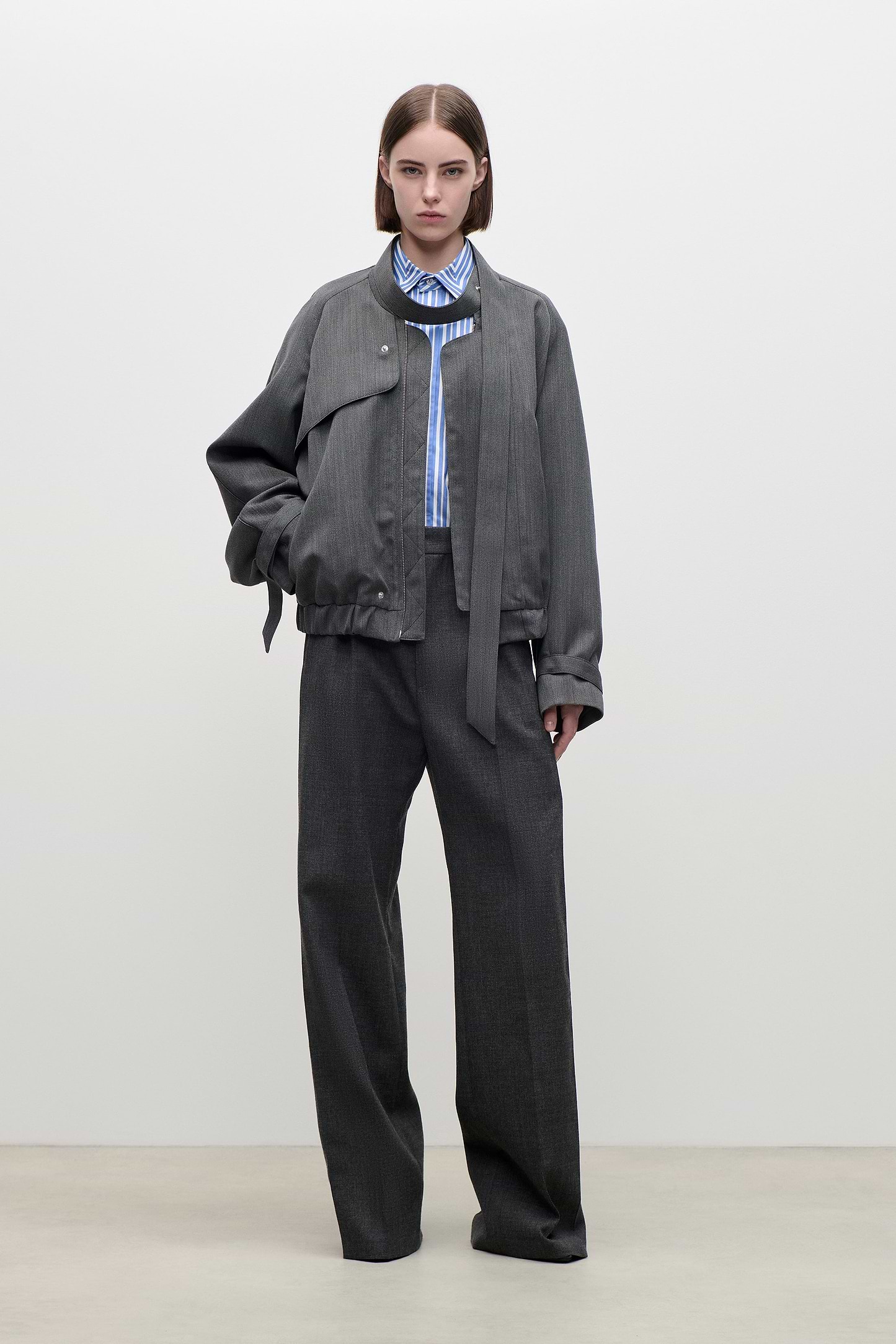 Scarf Bomber Jacket In Dark Grey