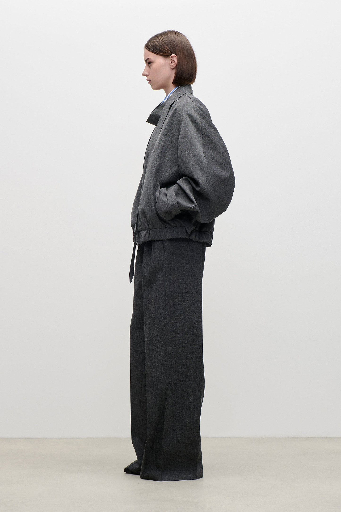 Scarf Bomber Jacket In Dark Grey