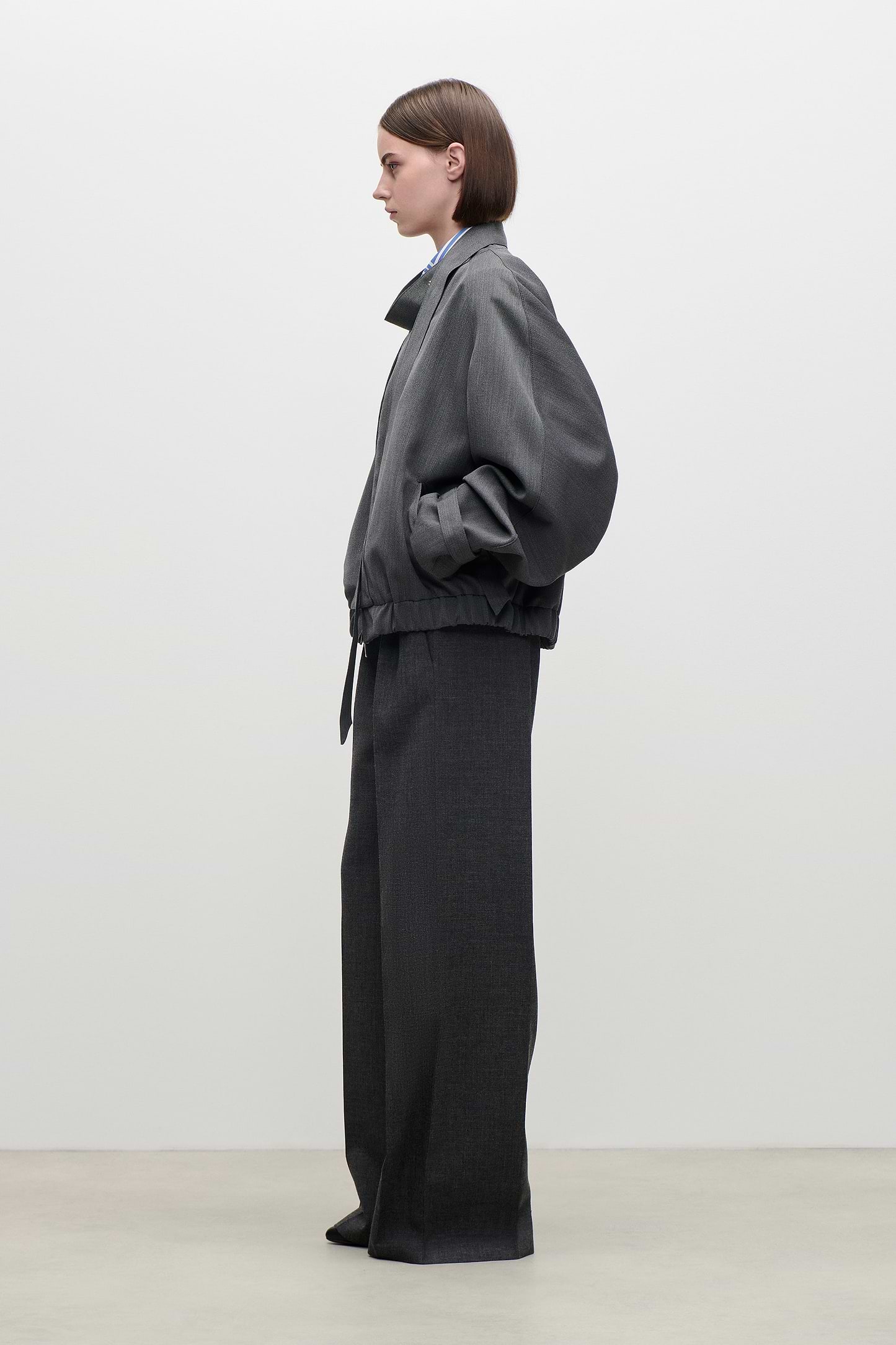 Scarf Bomber Jacket In Dark Grey