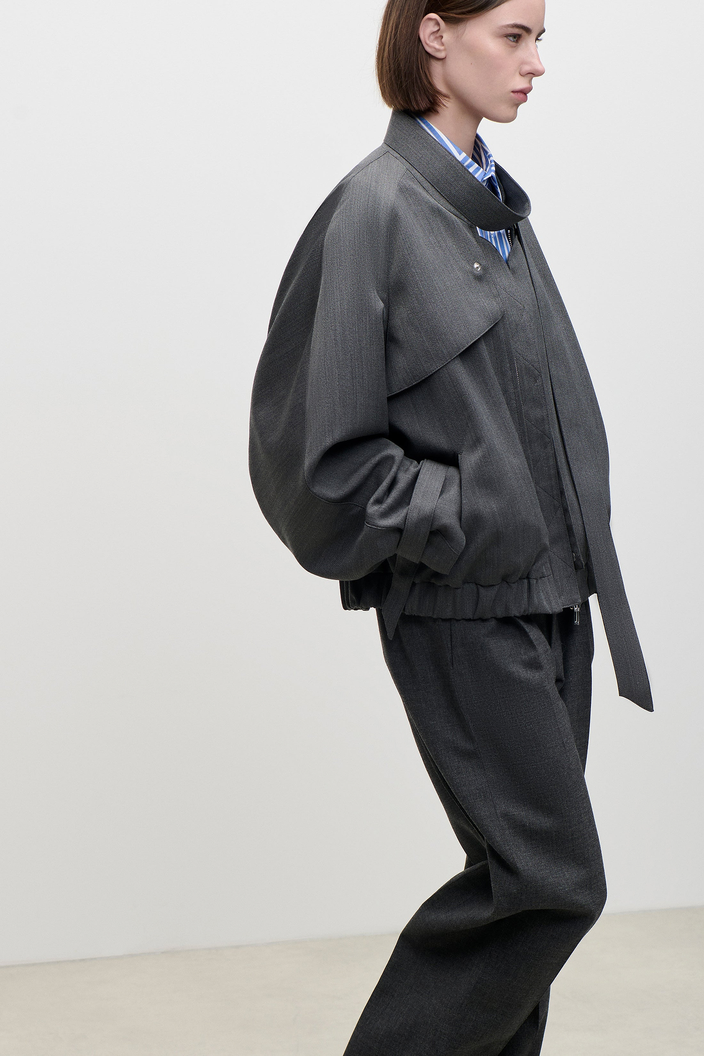 Scarf Bomber Jacket In Dark Grey