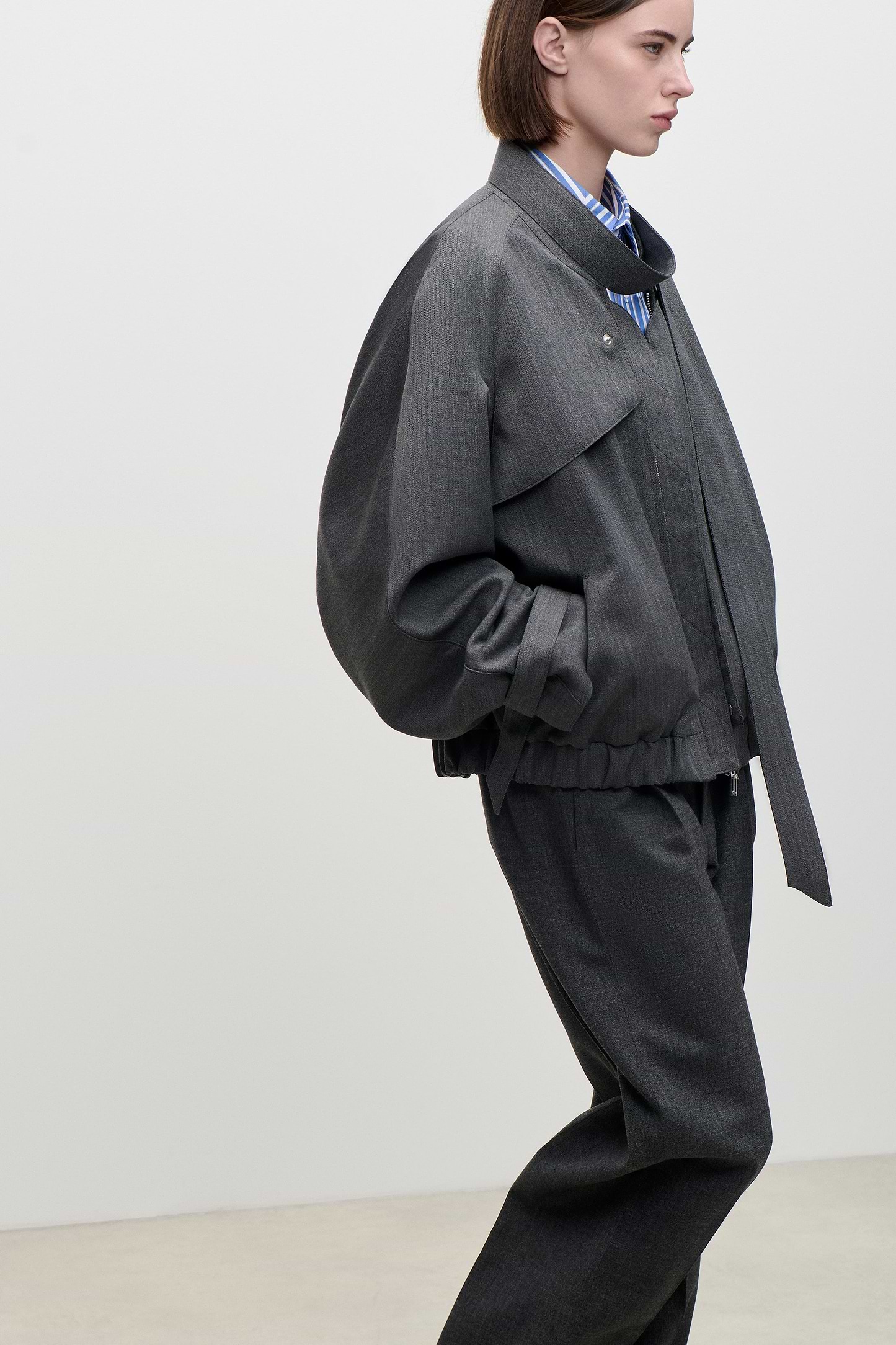 Scarf Bomber Jacket In Dark Grey