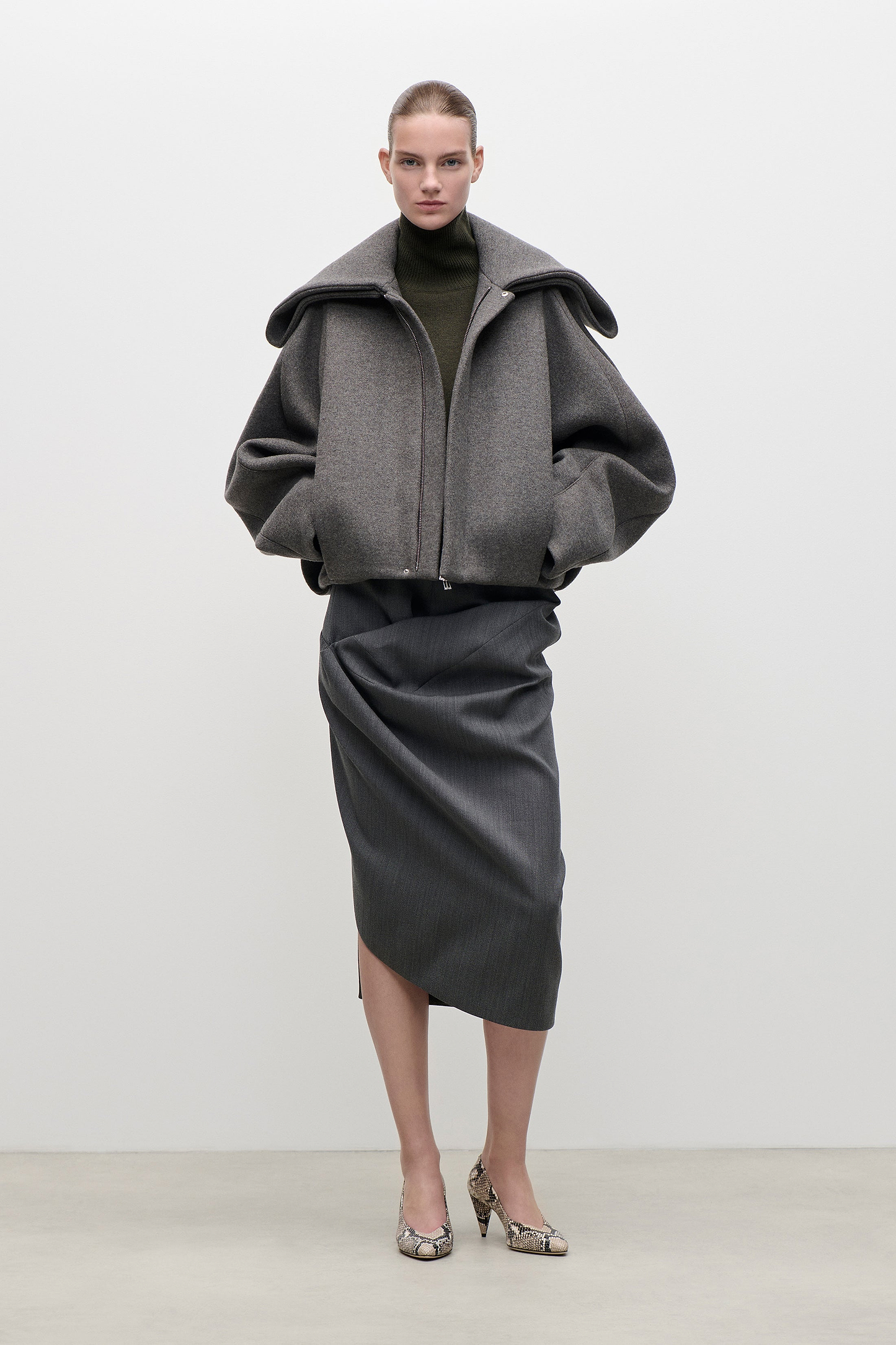 Folded Collar Bomber Jacket In Grey