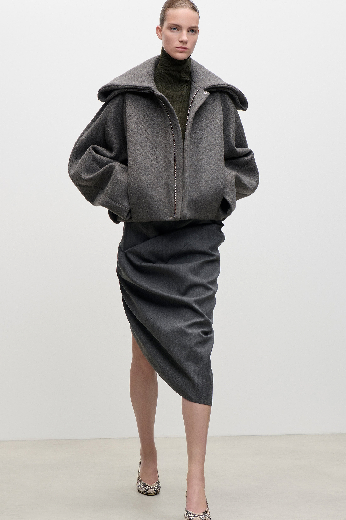 Folded Collar Bomber Jacket In Grey