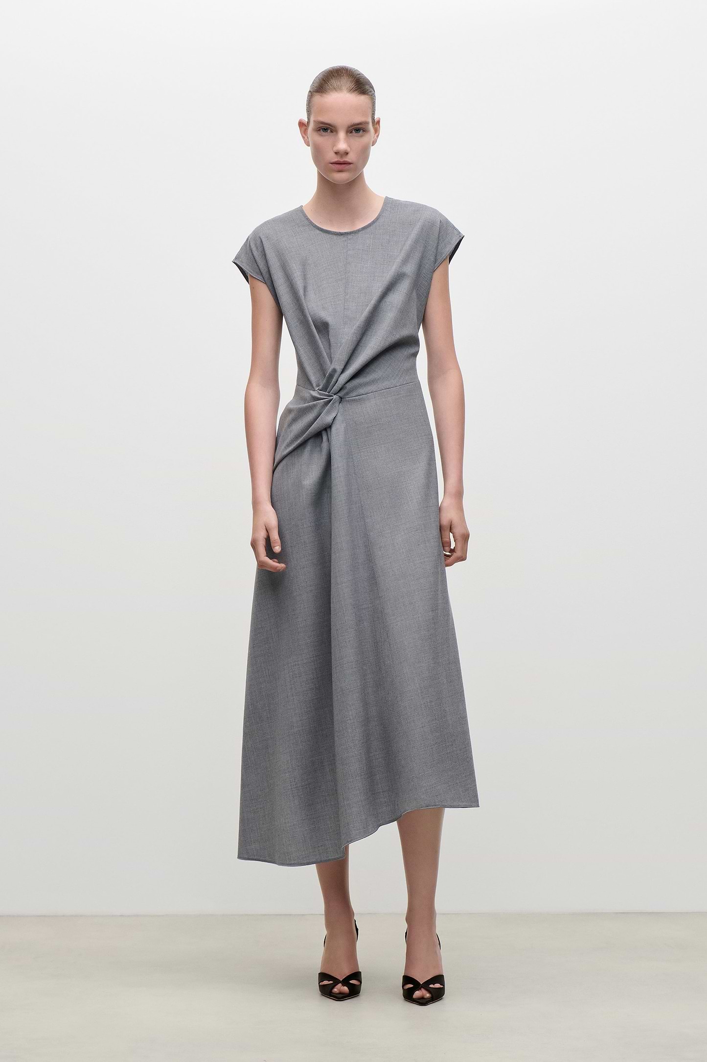 Aria Midi Dress In Light Grey Melange