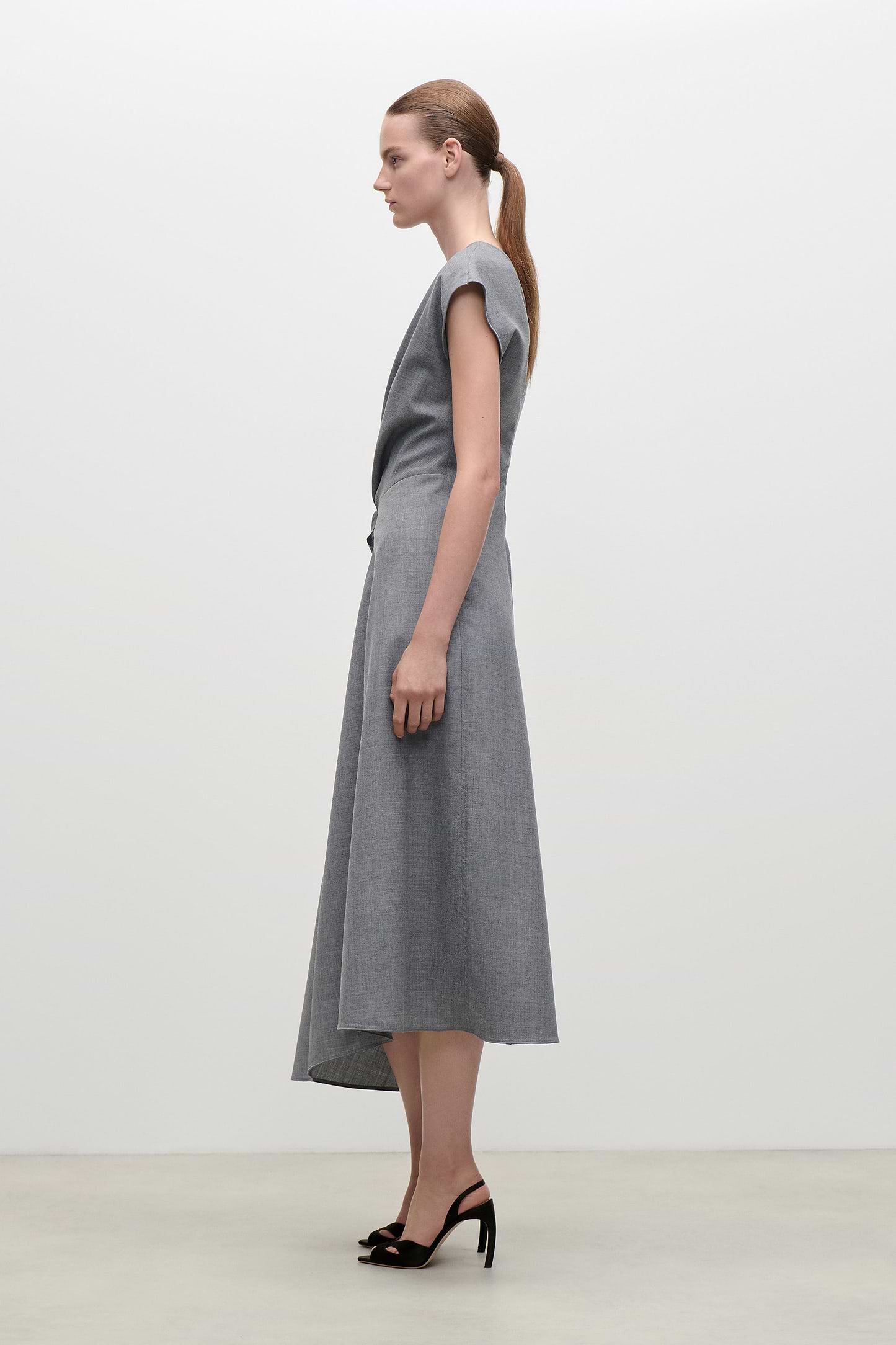 Aria Midi Dress In Light Grey Melange
