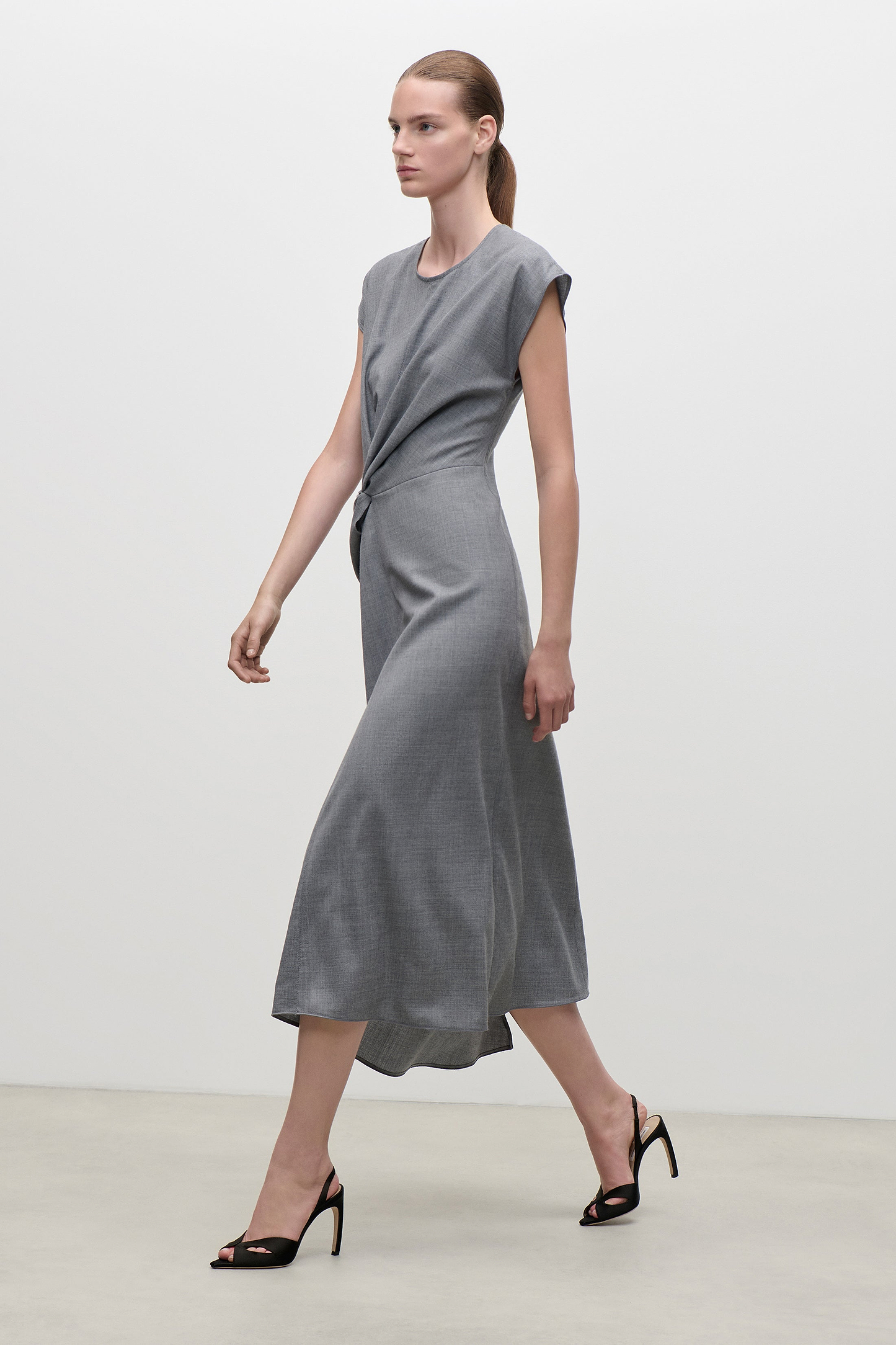Aria Midi Dress In Light Grey Melange