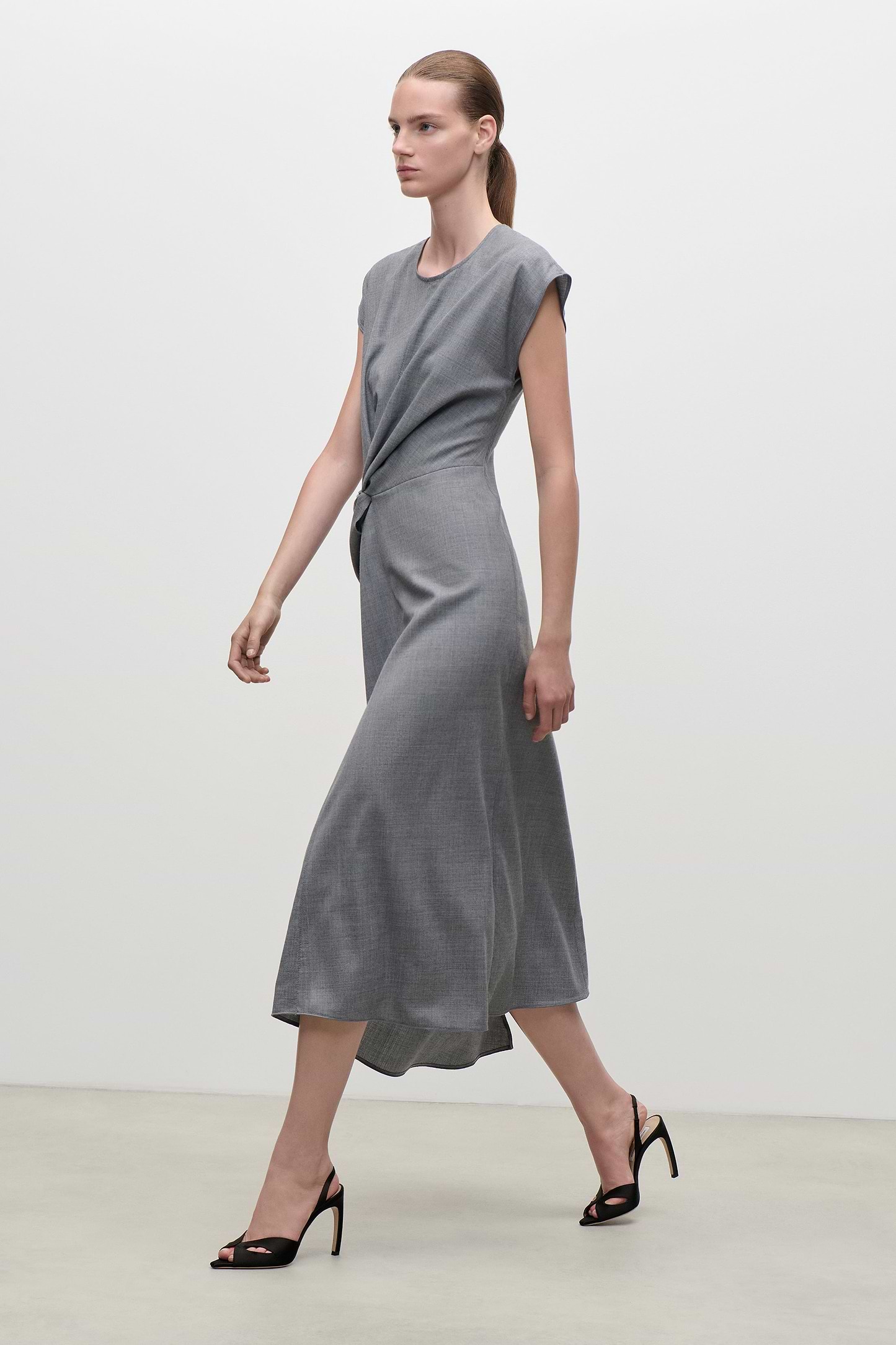 Aria Midi Dress In Light Grey Melange
