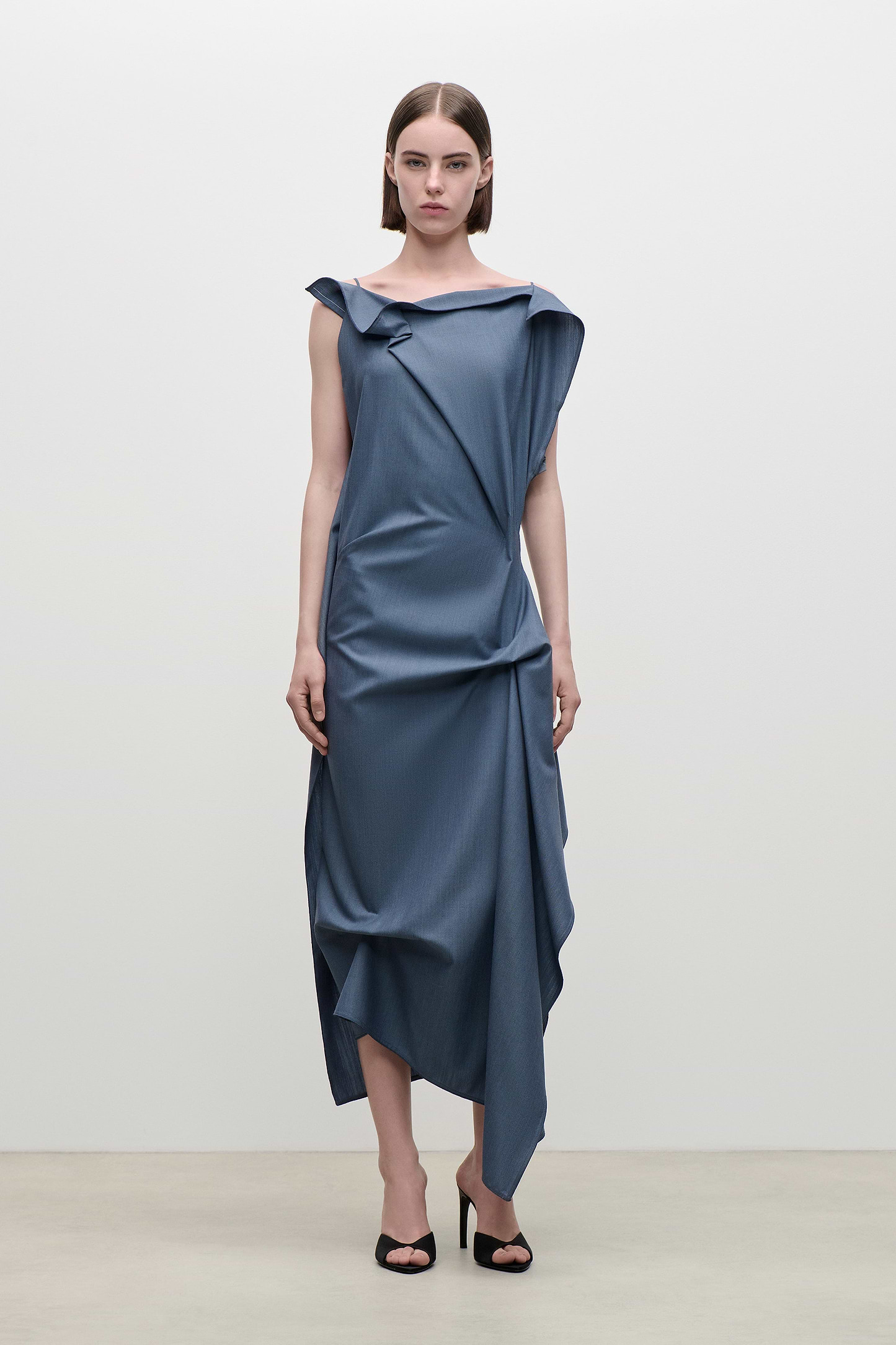 Draped Midi Dress In Blue