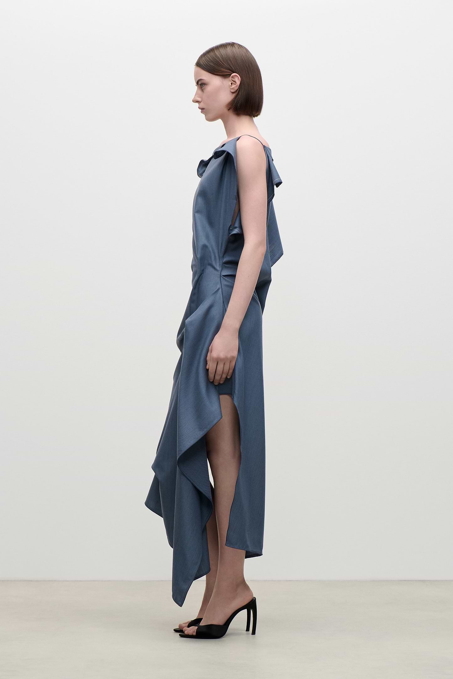 Draped Midi Dress In Blue