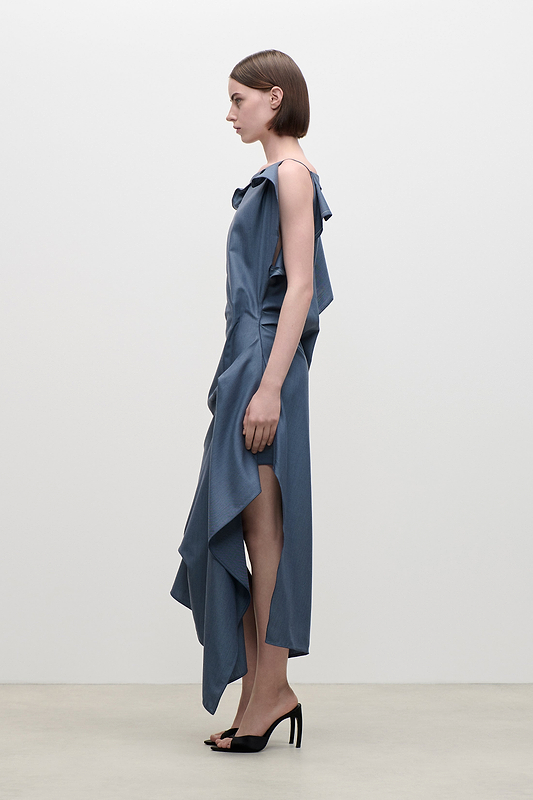 Draped Midi Dress In Blue