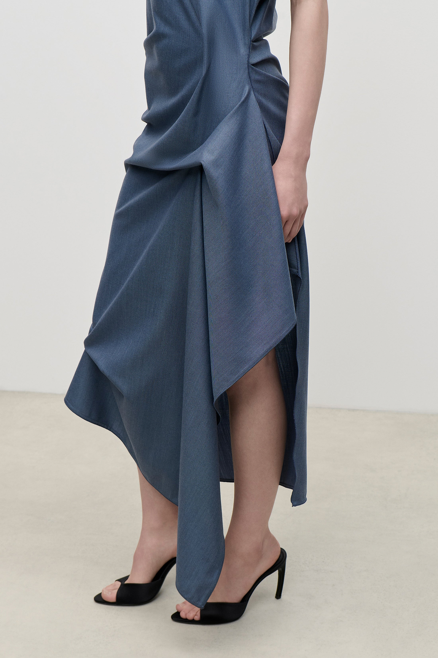 Draped Midi Dress In Blue
