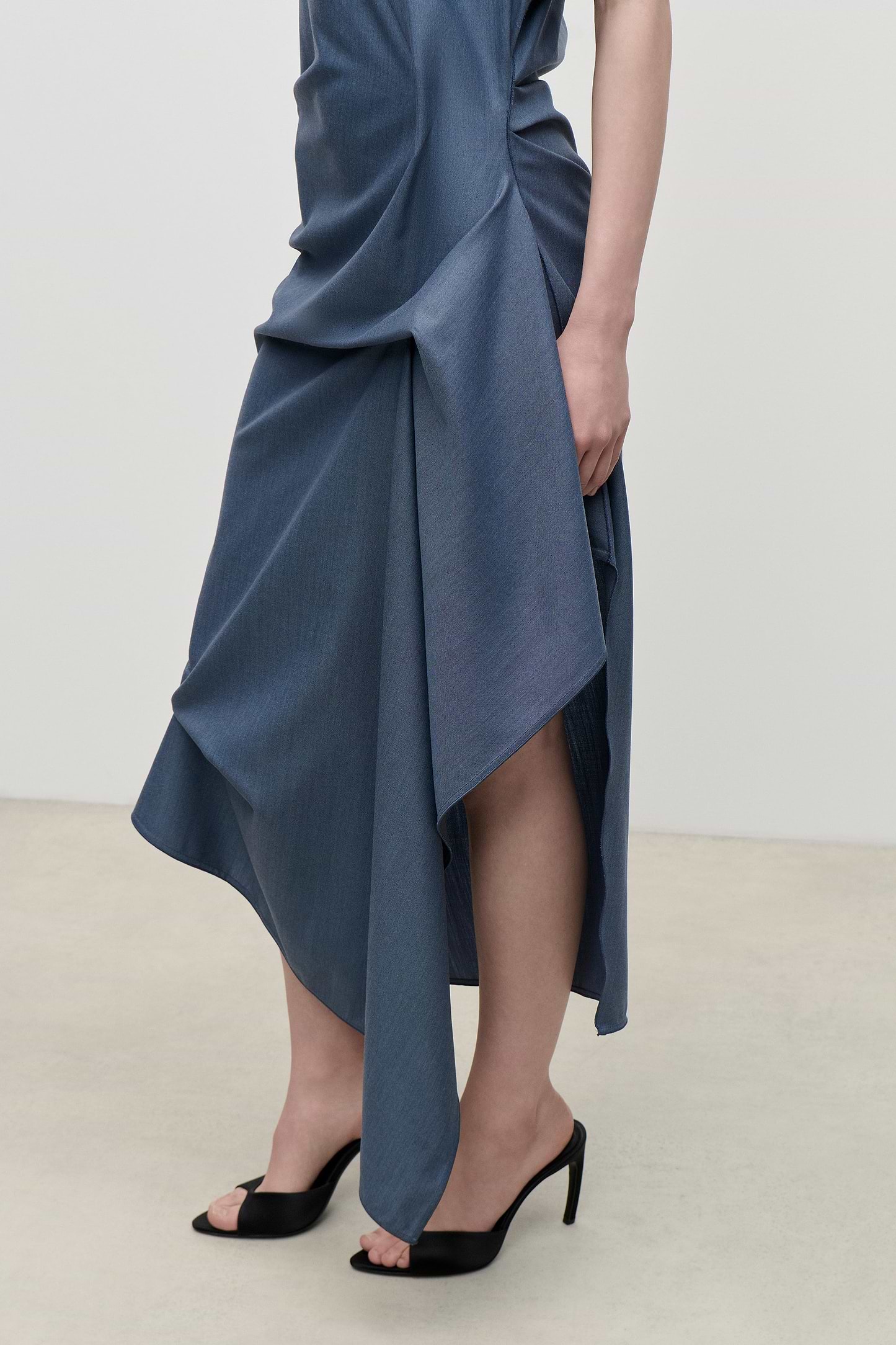 Draped Midi Dress In Blue