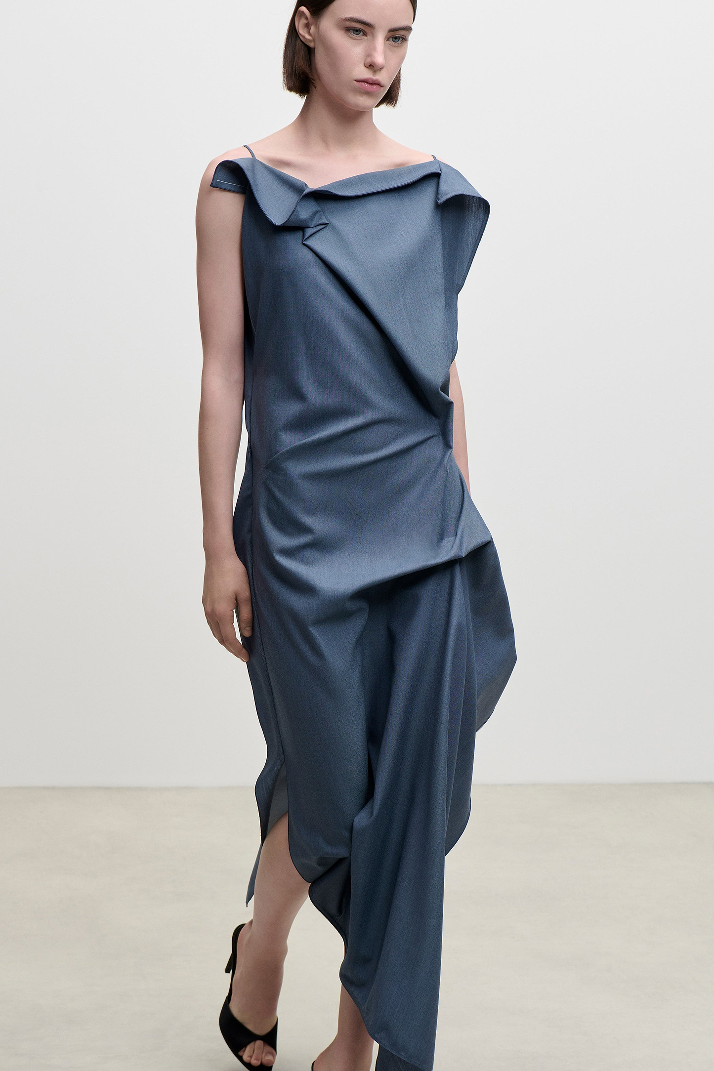Draped Midi Dress In Blue