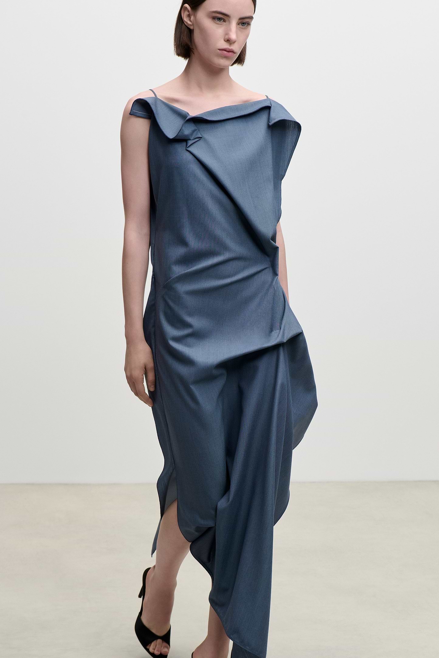 Draped Midi Dress In Blue