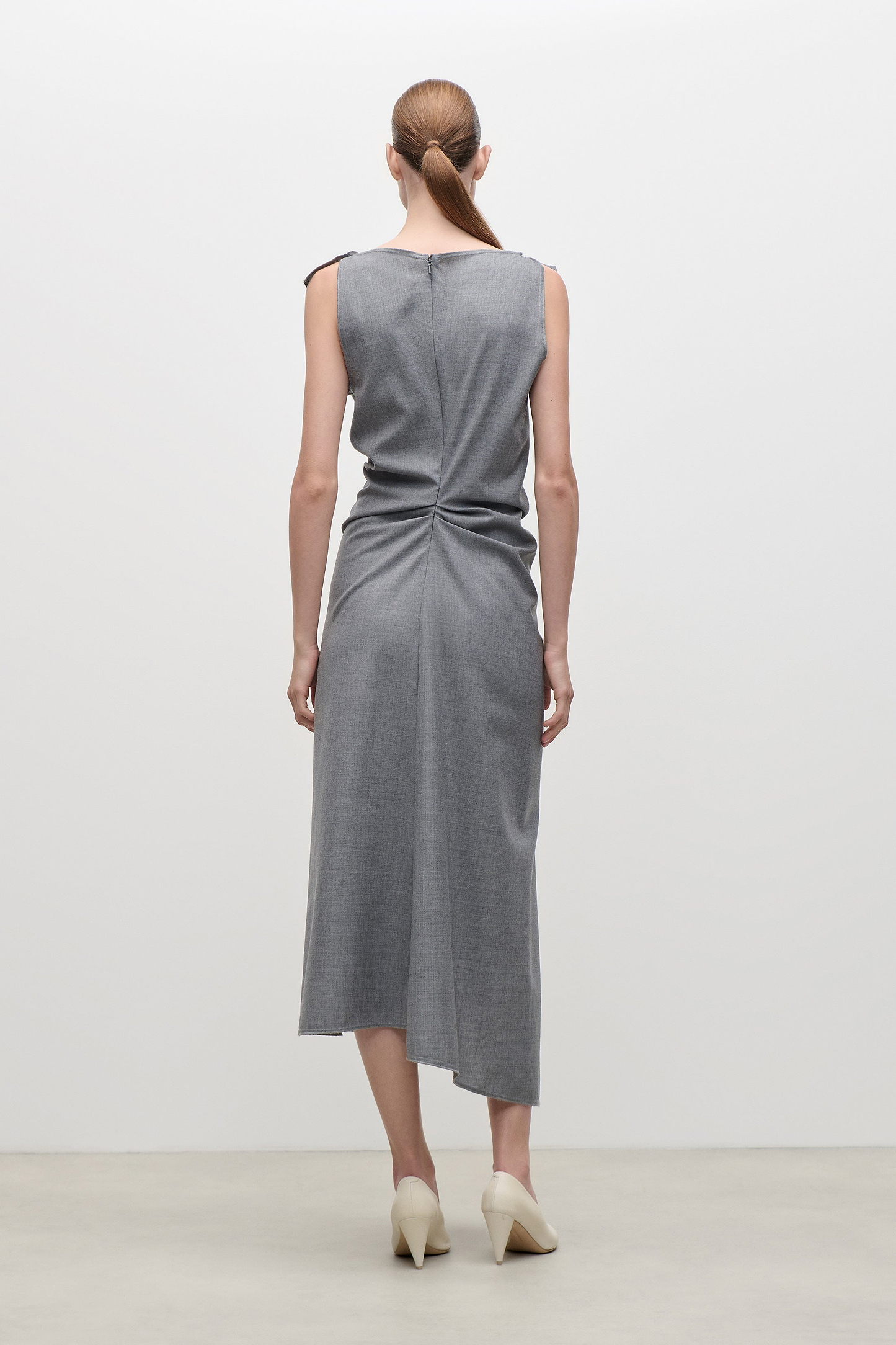 Draped Tailored Midi Dress In Light Grey Melange