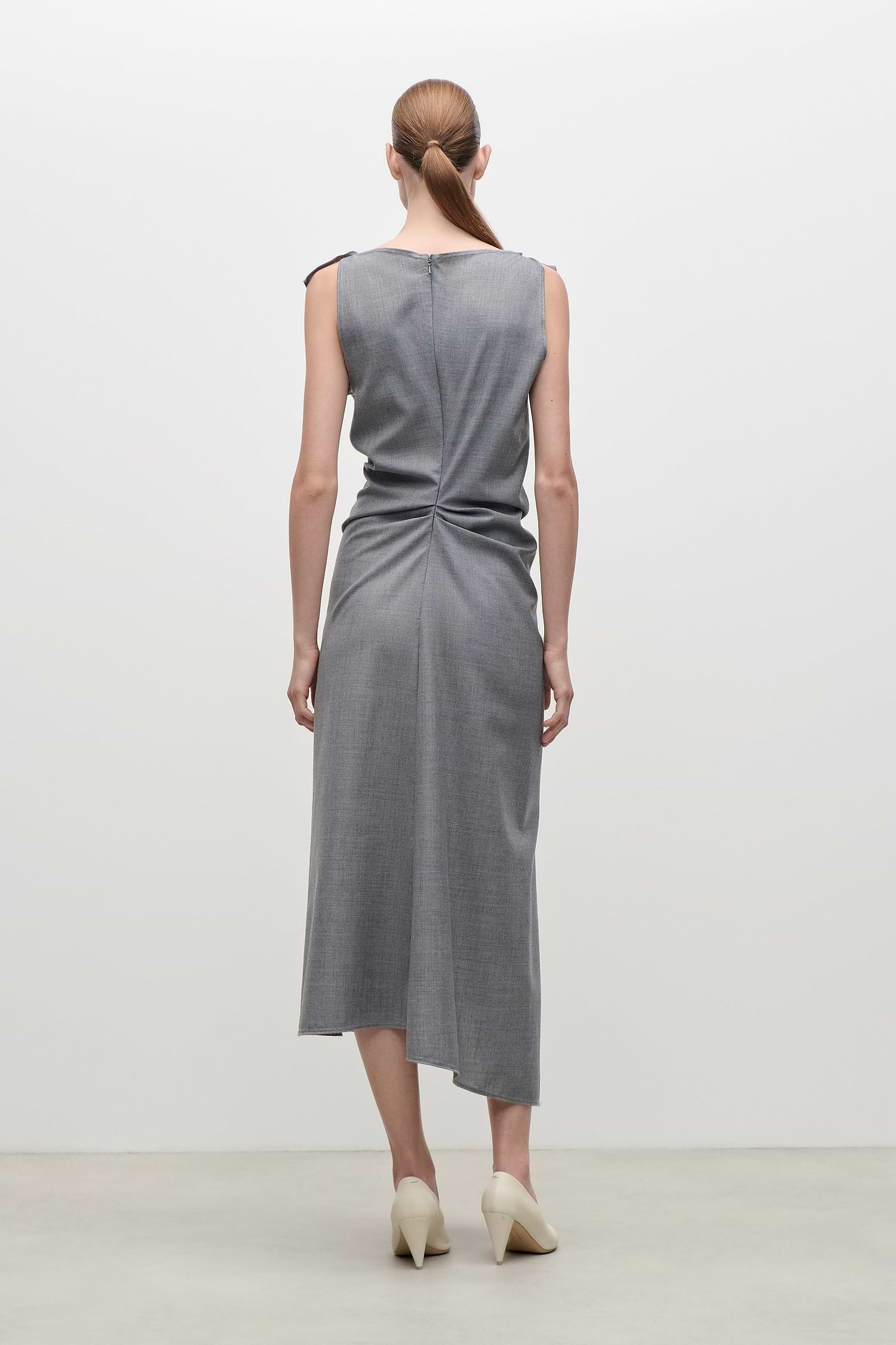 Draped Tailored Midi Dress In Light Grey Melange