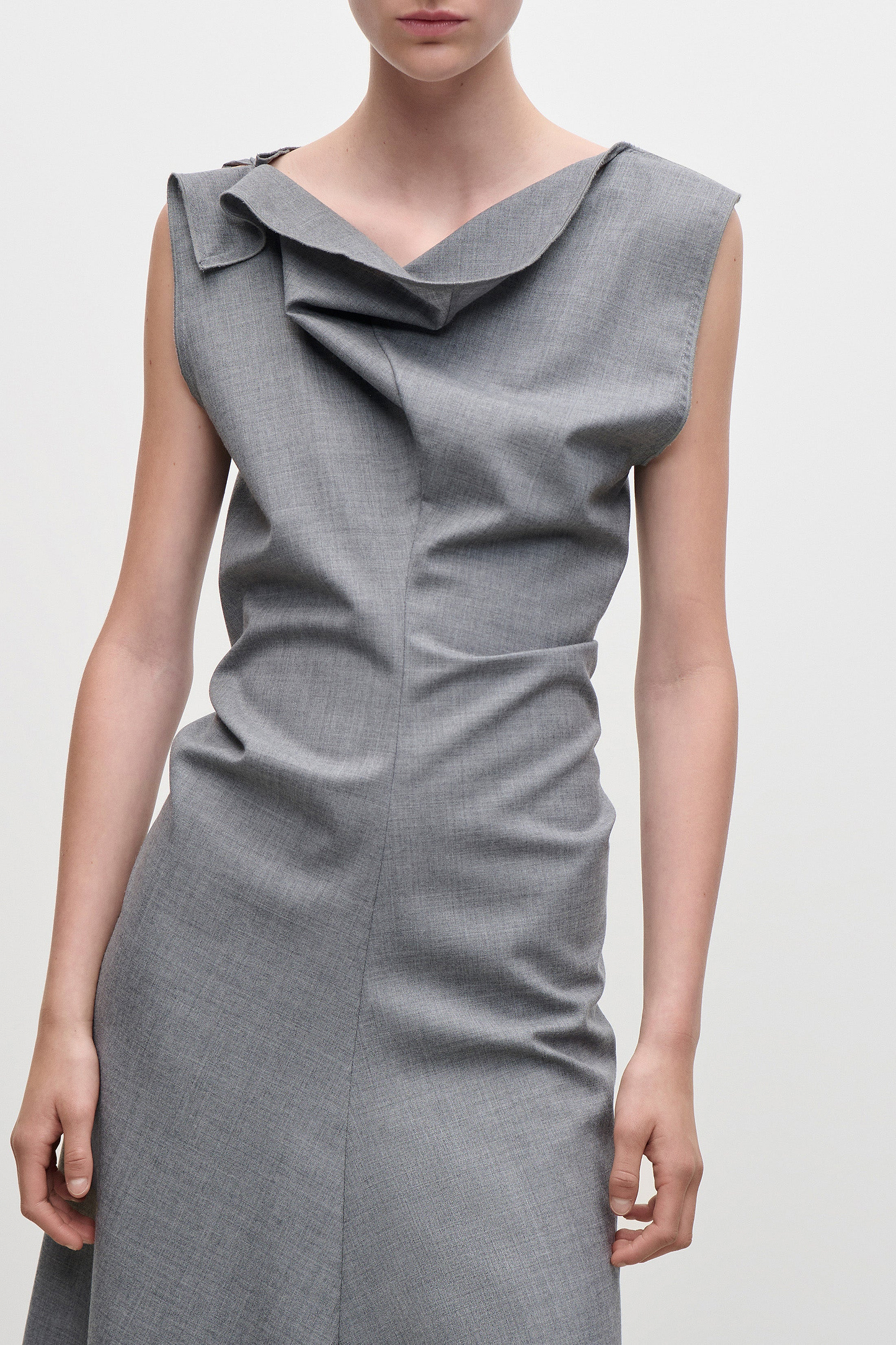 Draped Tailored Midi Dress In Light Grey Melange