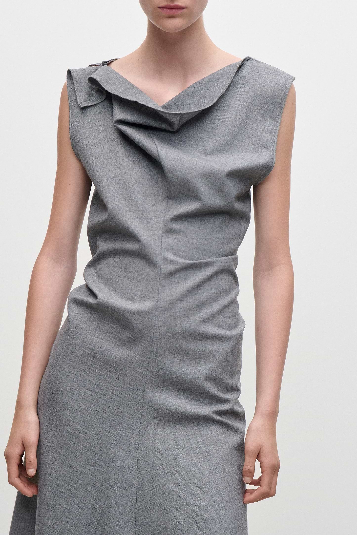 Draped Tailored Midi Dress In Light Grey Melange