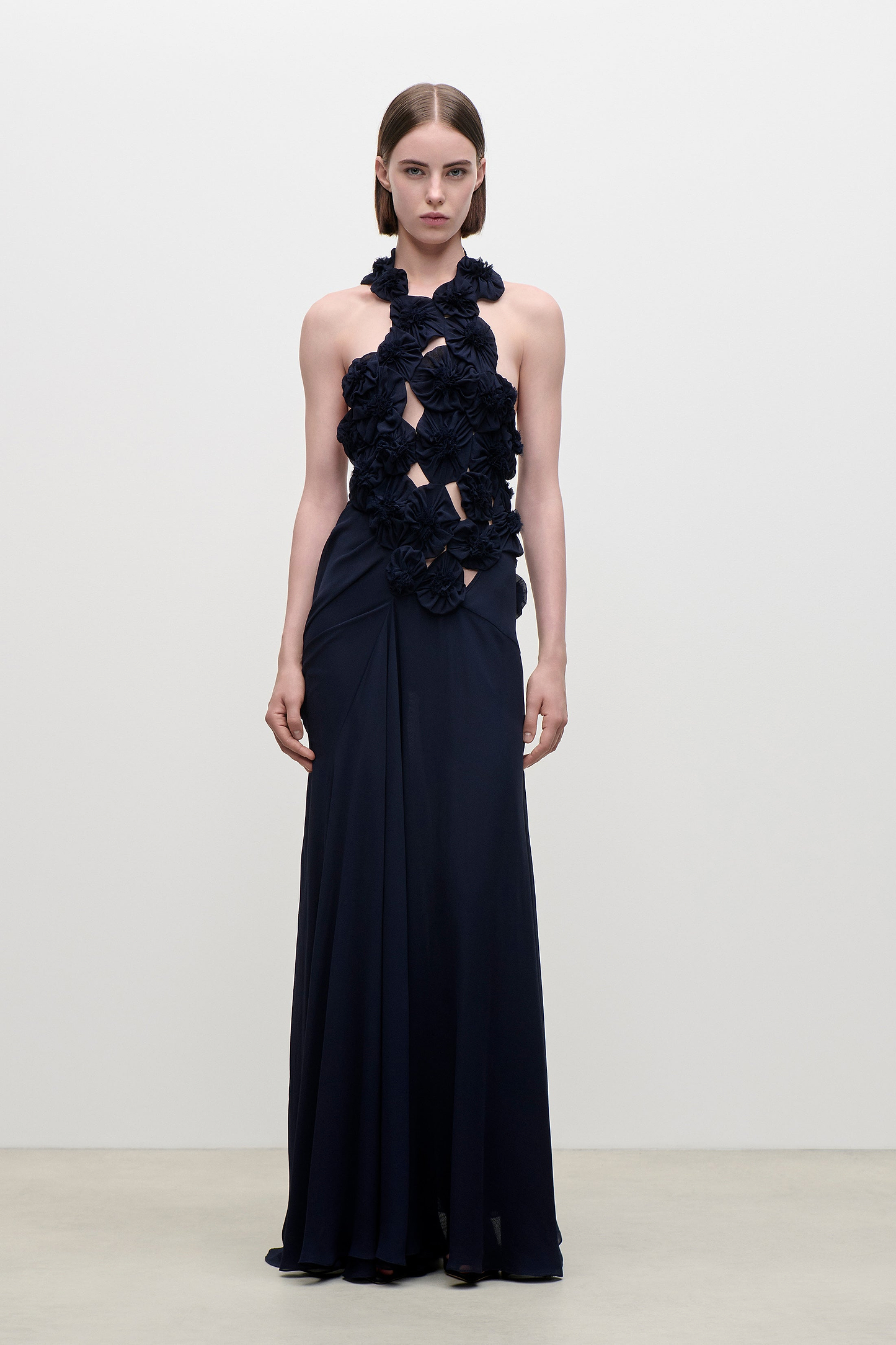 Cut Out Applique Gown In Navy