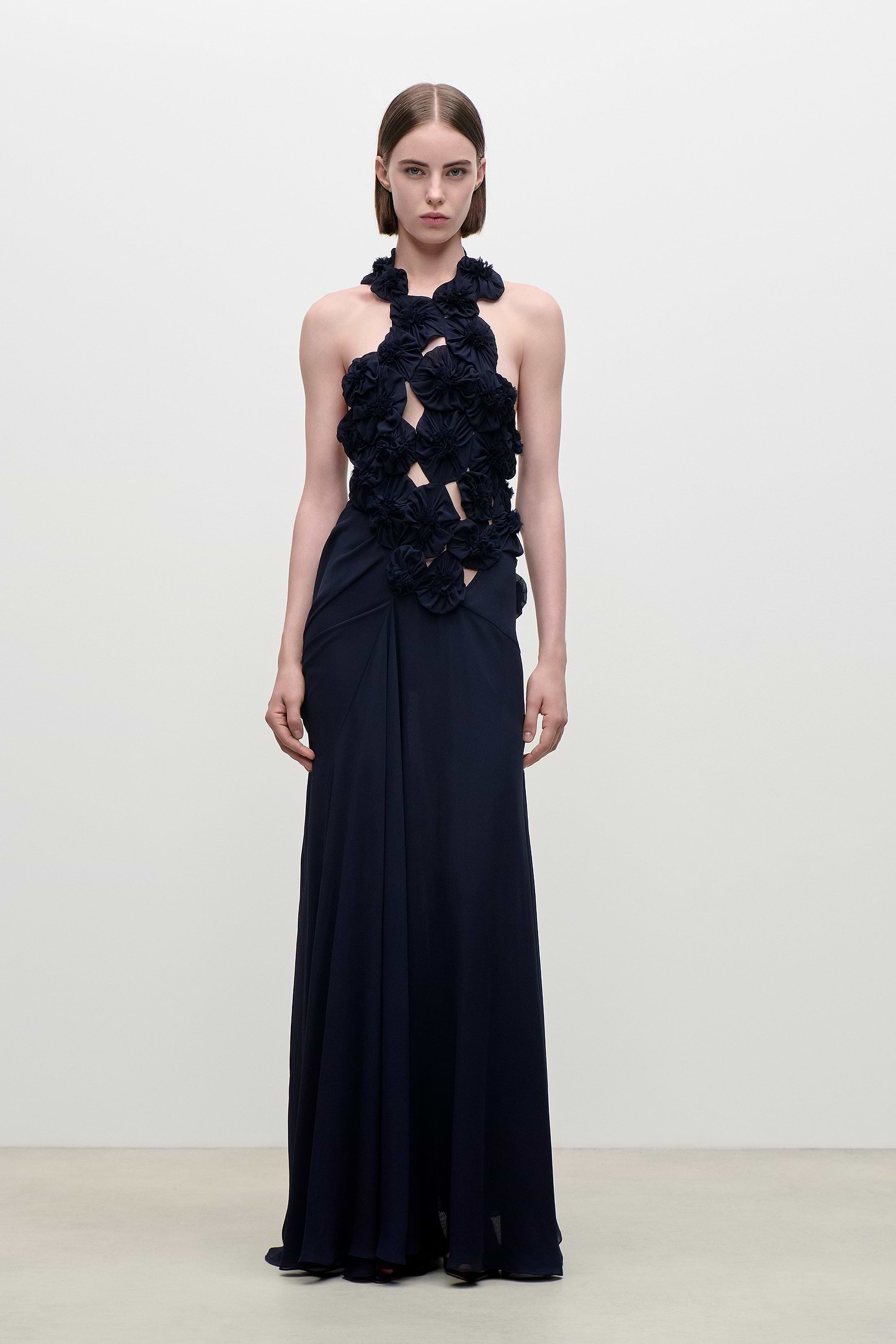 Cut Out Applique Gown In Navy