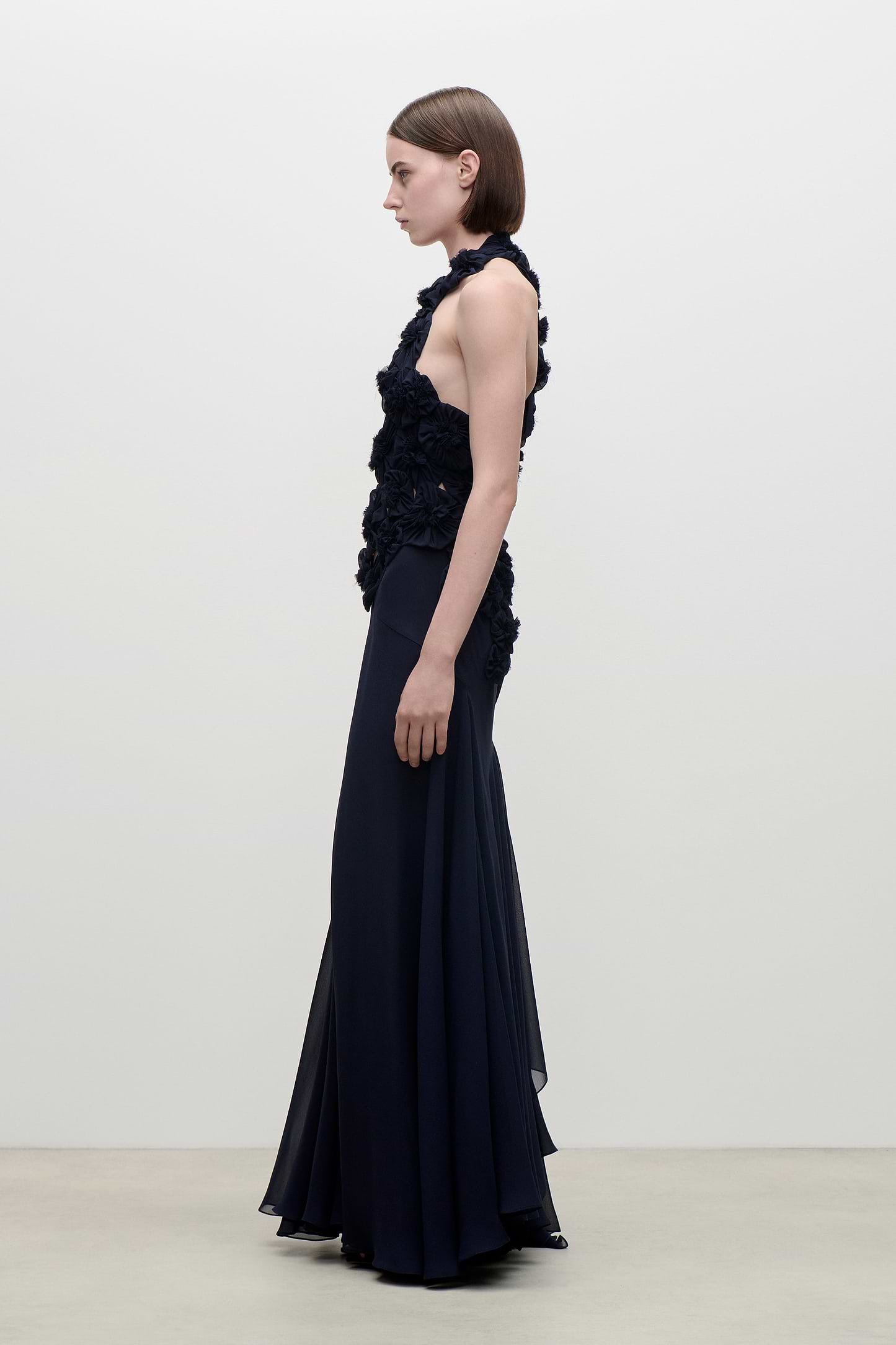Cut Out Applique Gown In Navy