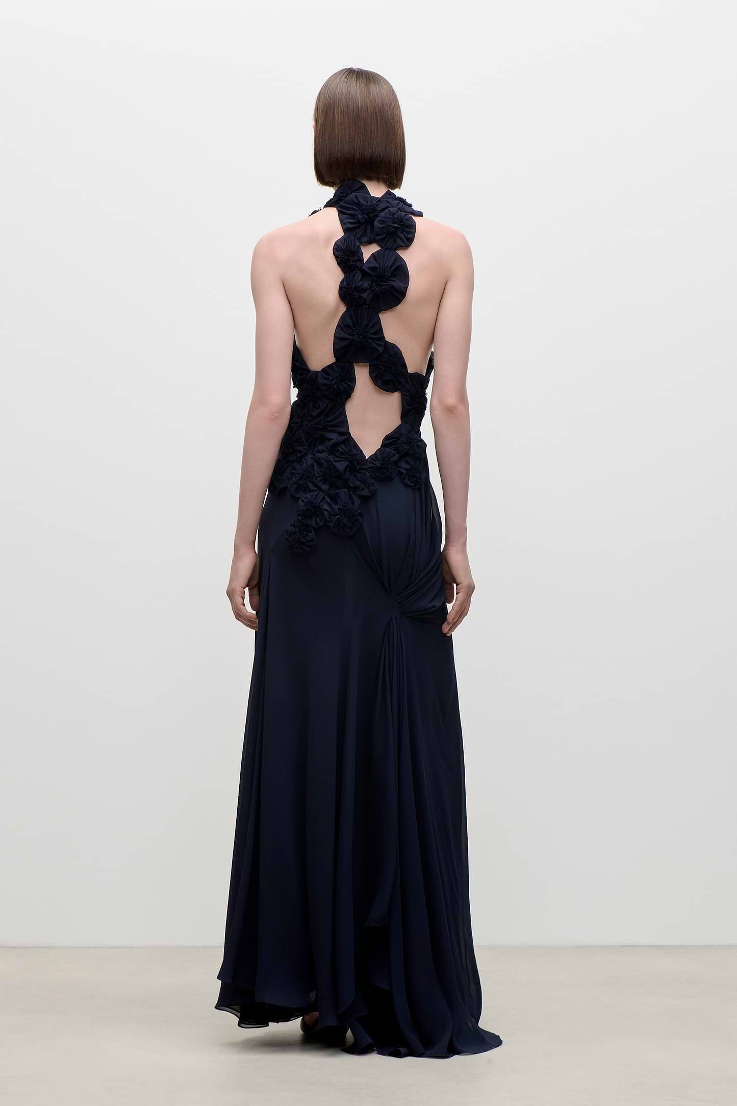 Cut Out Applique Gown In Navy
