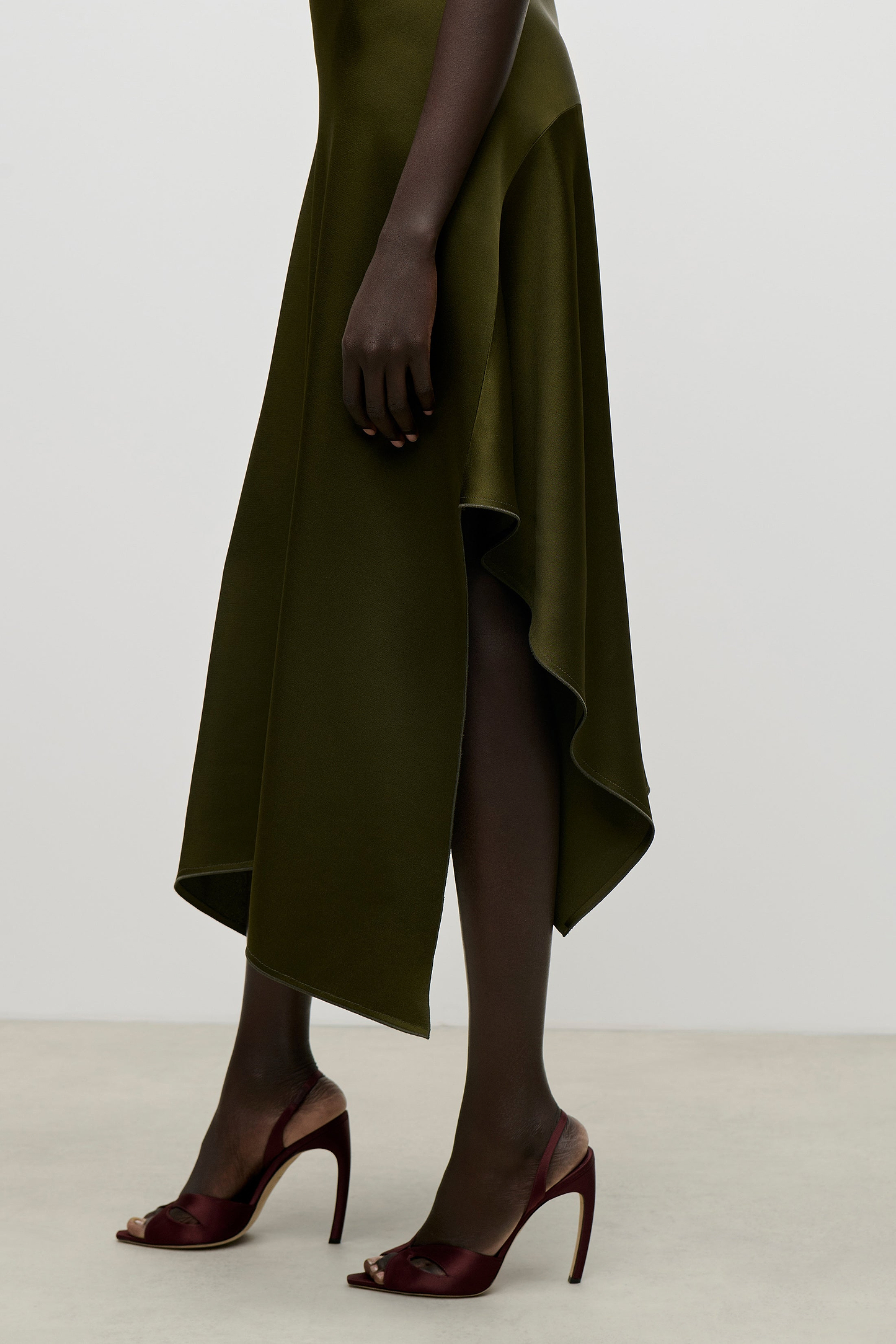 High Neck Draped Midi Dress In Green