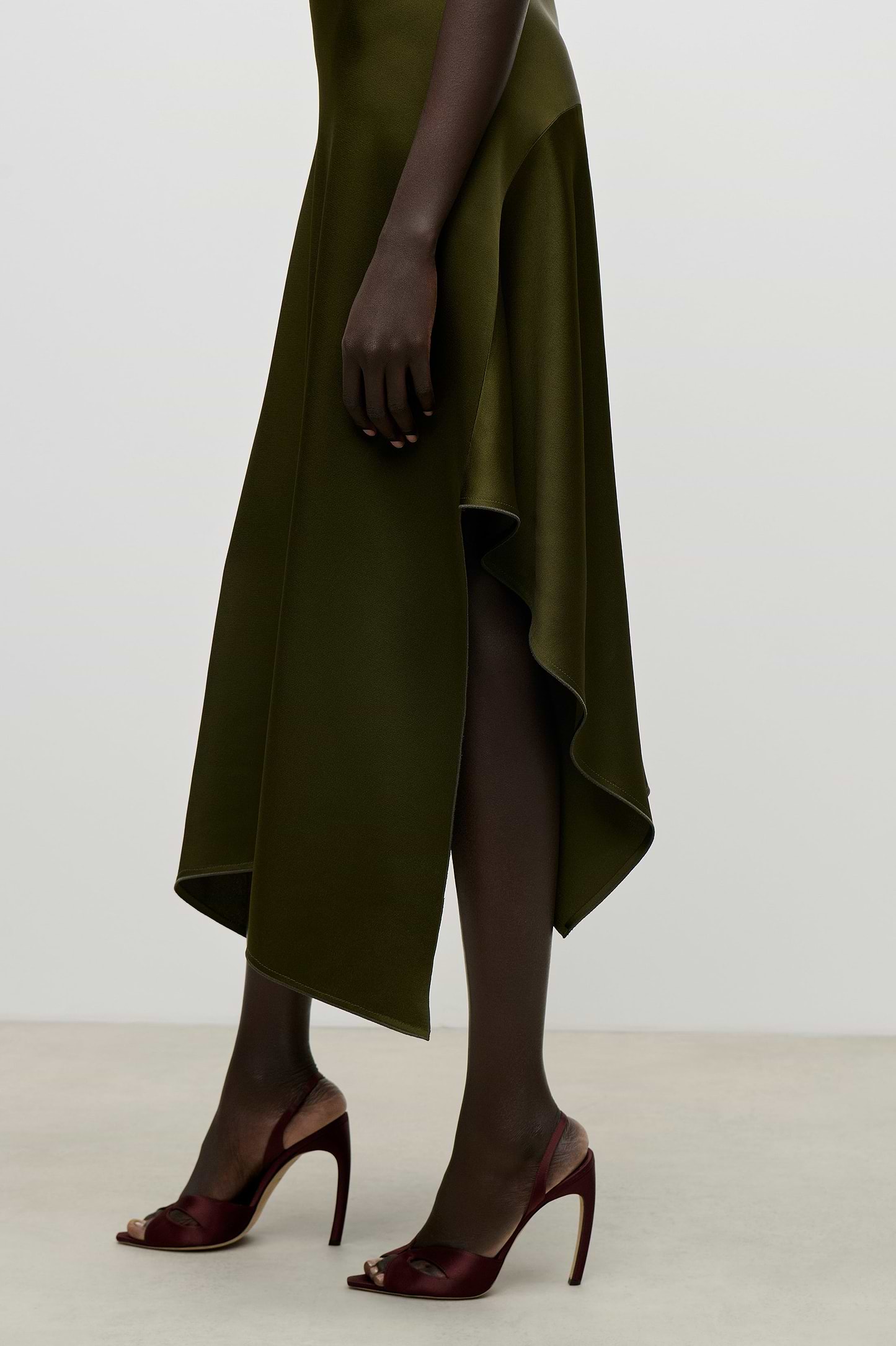 High Neck Draped Midi Dress In Green