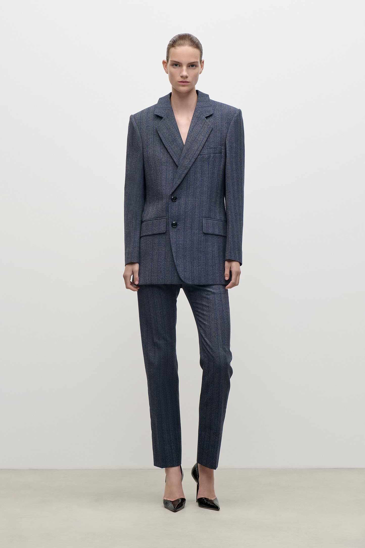 Split Collar Jacket In Blue Melange