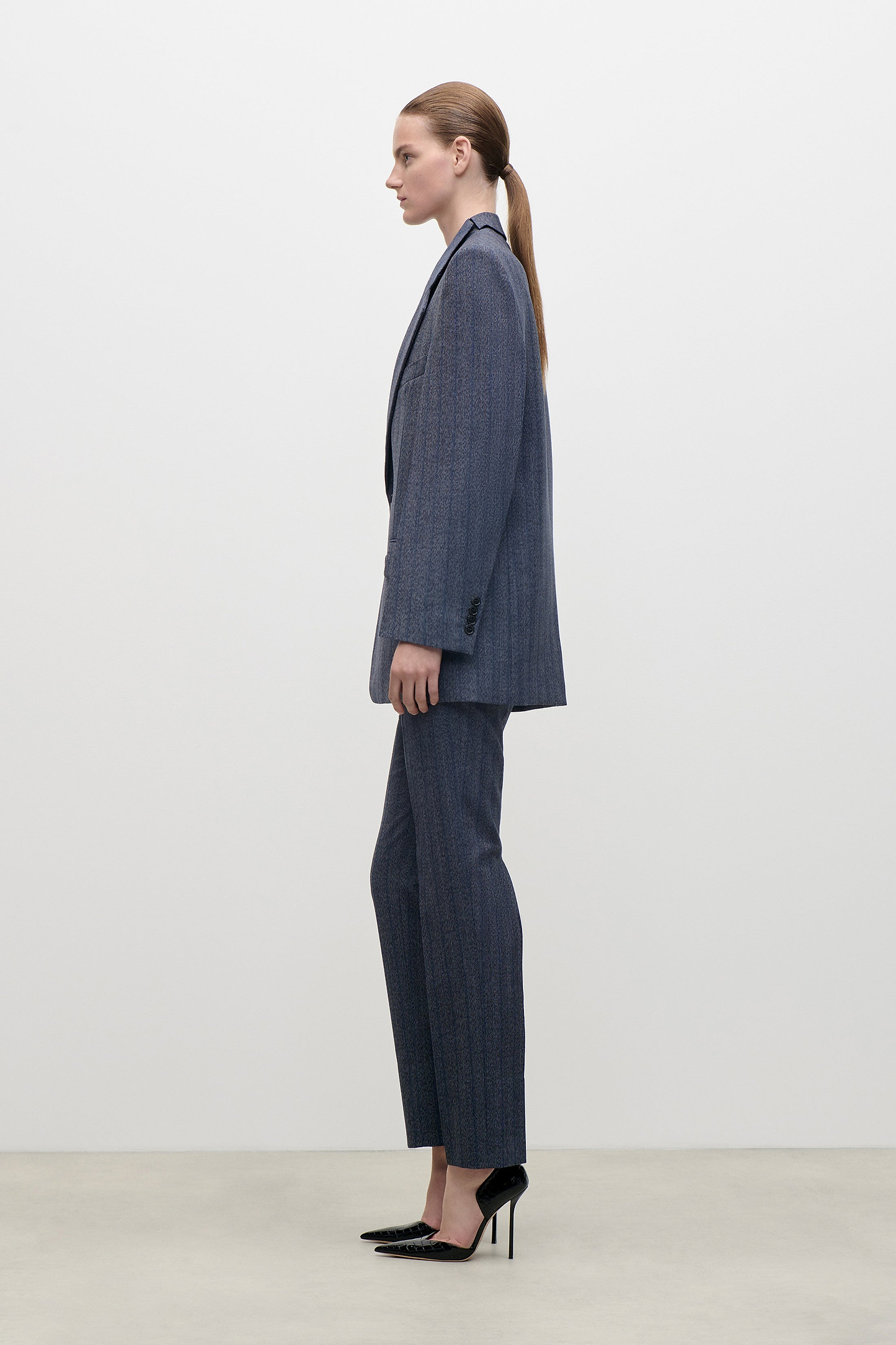 Split Collar Jacket In Blue Melange